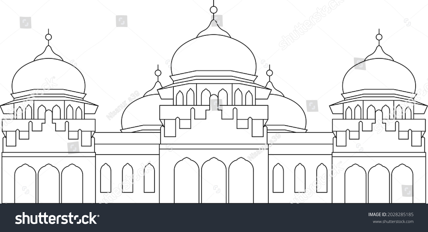 SVG of Vector graphics illustration of Baiturrahman Grand Mosque, a public building located in the center of Banda Aceh city, Aceh Province, Indonesia. svg