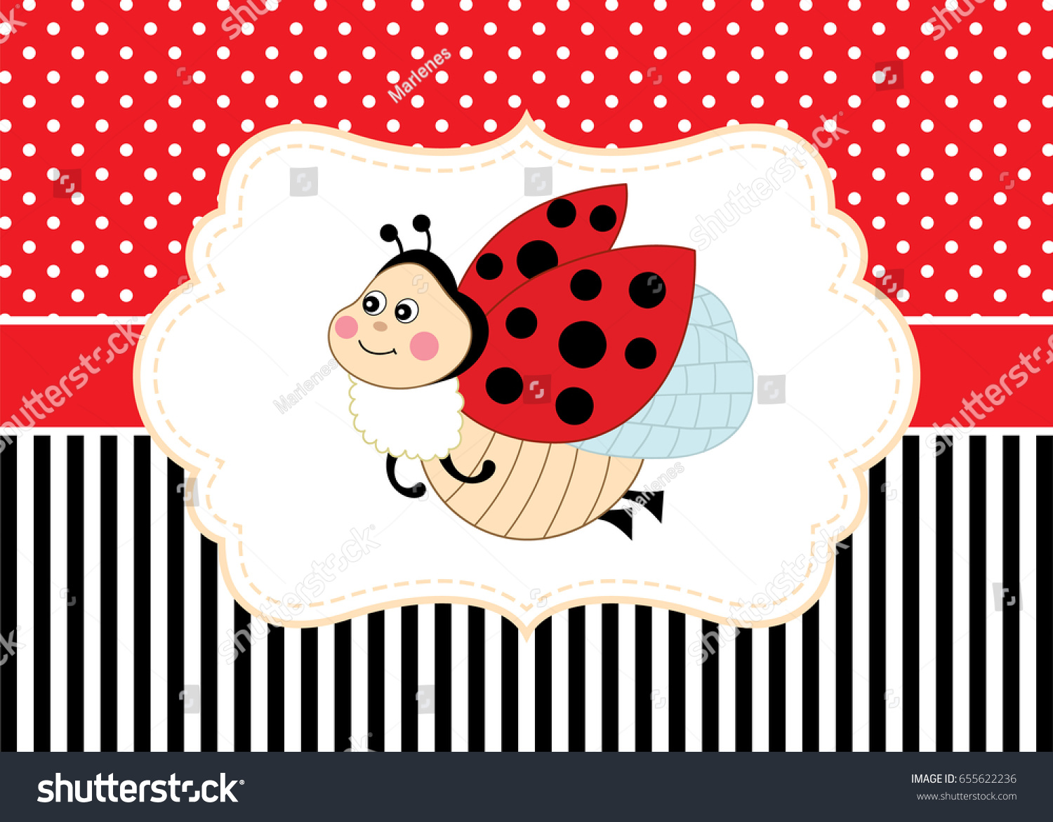 vector greeting card template cute ladybug stock vector royalty