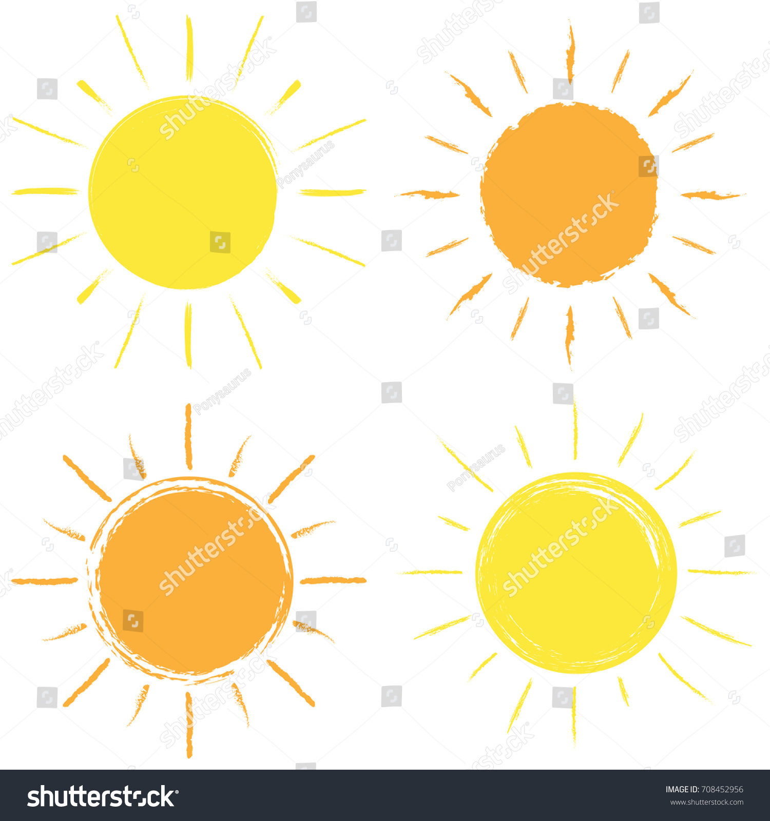 Vector Grunge Set Suns Four Painted Stock Vector (Royalty Free) 708452956