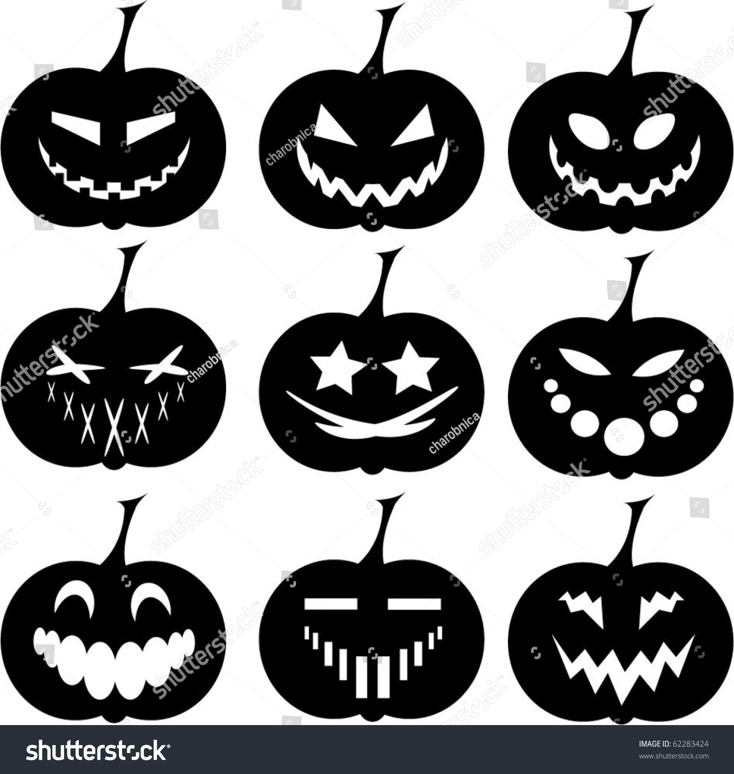 Vector Halloween Pumpkin Silhouette Collection Stock Vector 62283424 ...