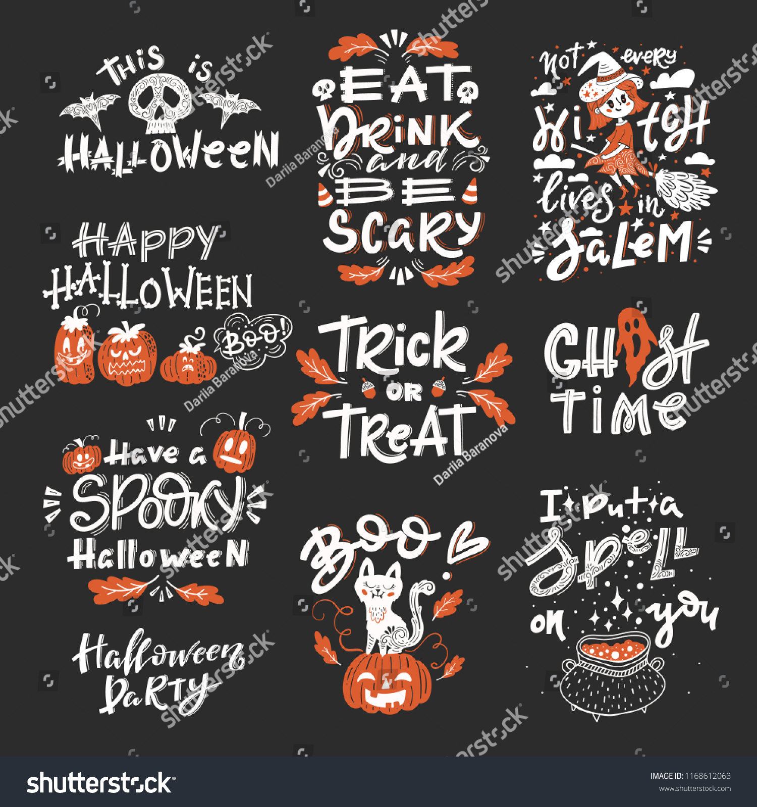 Vector Halloween Set Handwritten Lettering Traditional Stock Vector Royalty Free