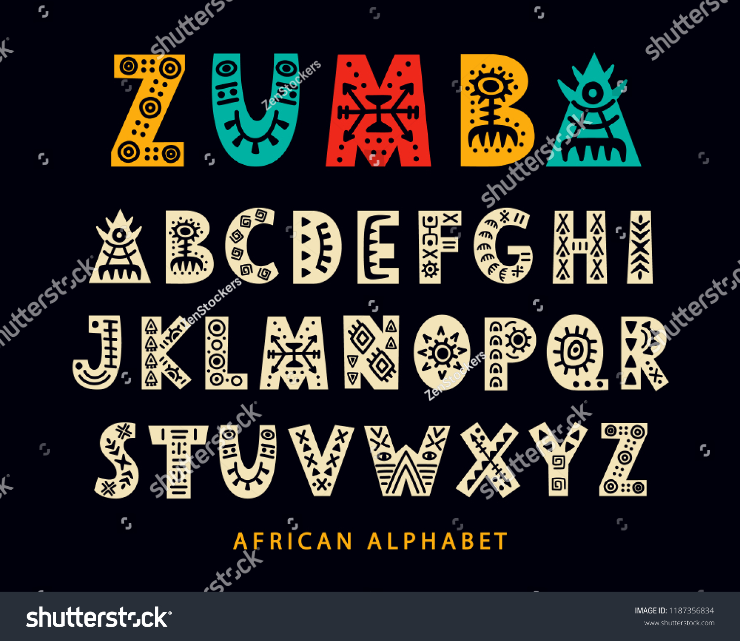 SVG of Vector Hand drawn African Tribal Font. Folk Scandinavian Script. English Ethnic Alphabet. Decorative ABC Letters Set. Typeface Design. svg