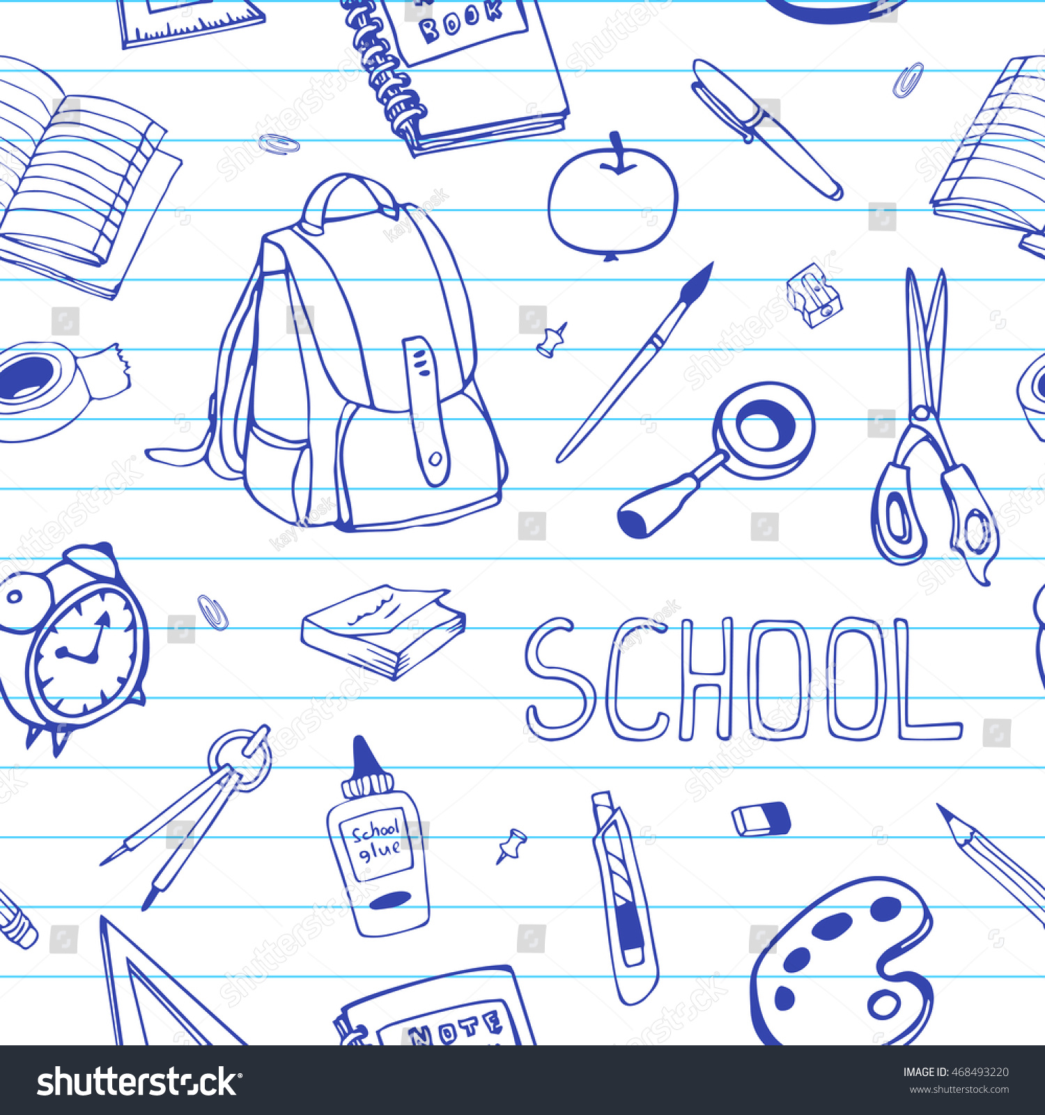 vector hand drawn back to school seamless pattern school equipment doodles on ruled paper - School Papers To Print vector hand drawn back to school seamless pattern school equipment doodles on ruled paper - School Papers To Print