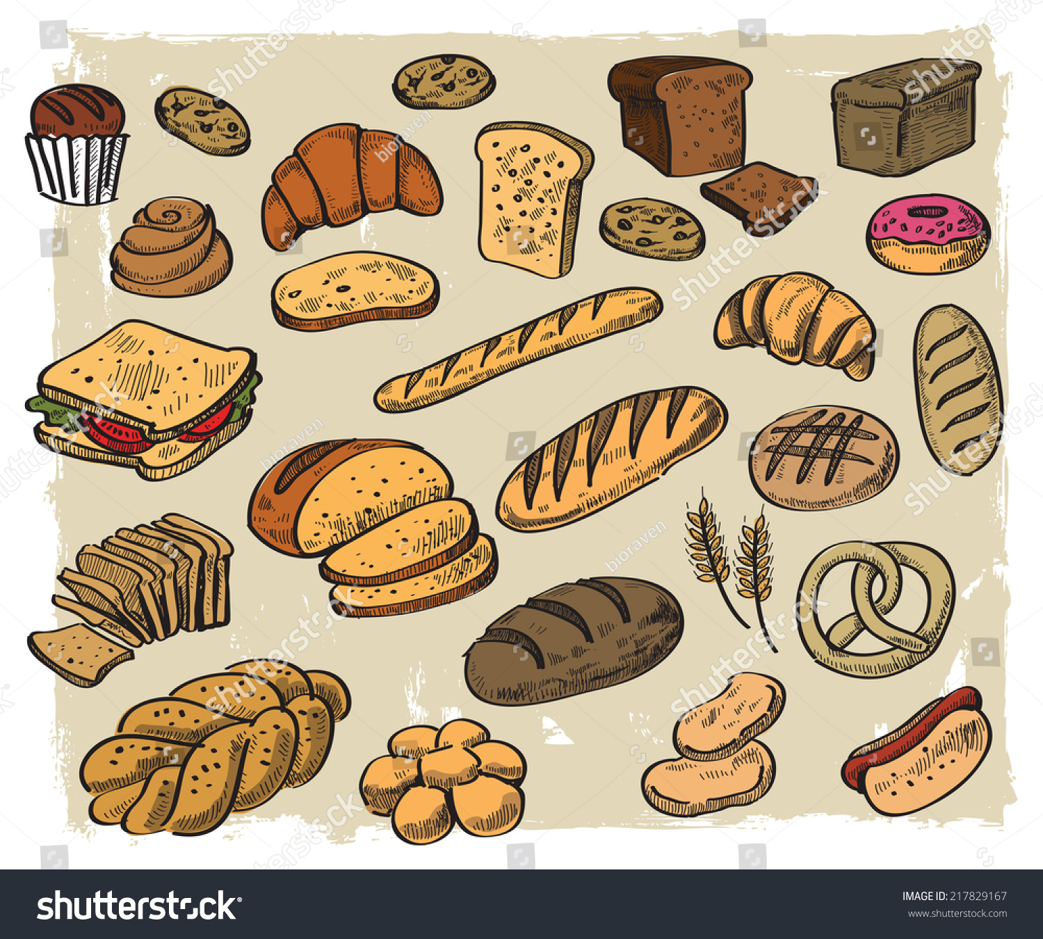 Vector Hand Drawn Bread On White Stock Vector 217829167 - Shutterstock