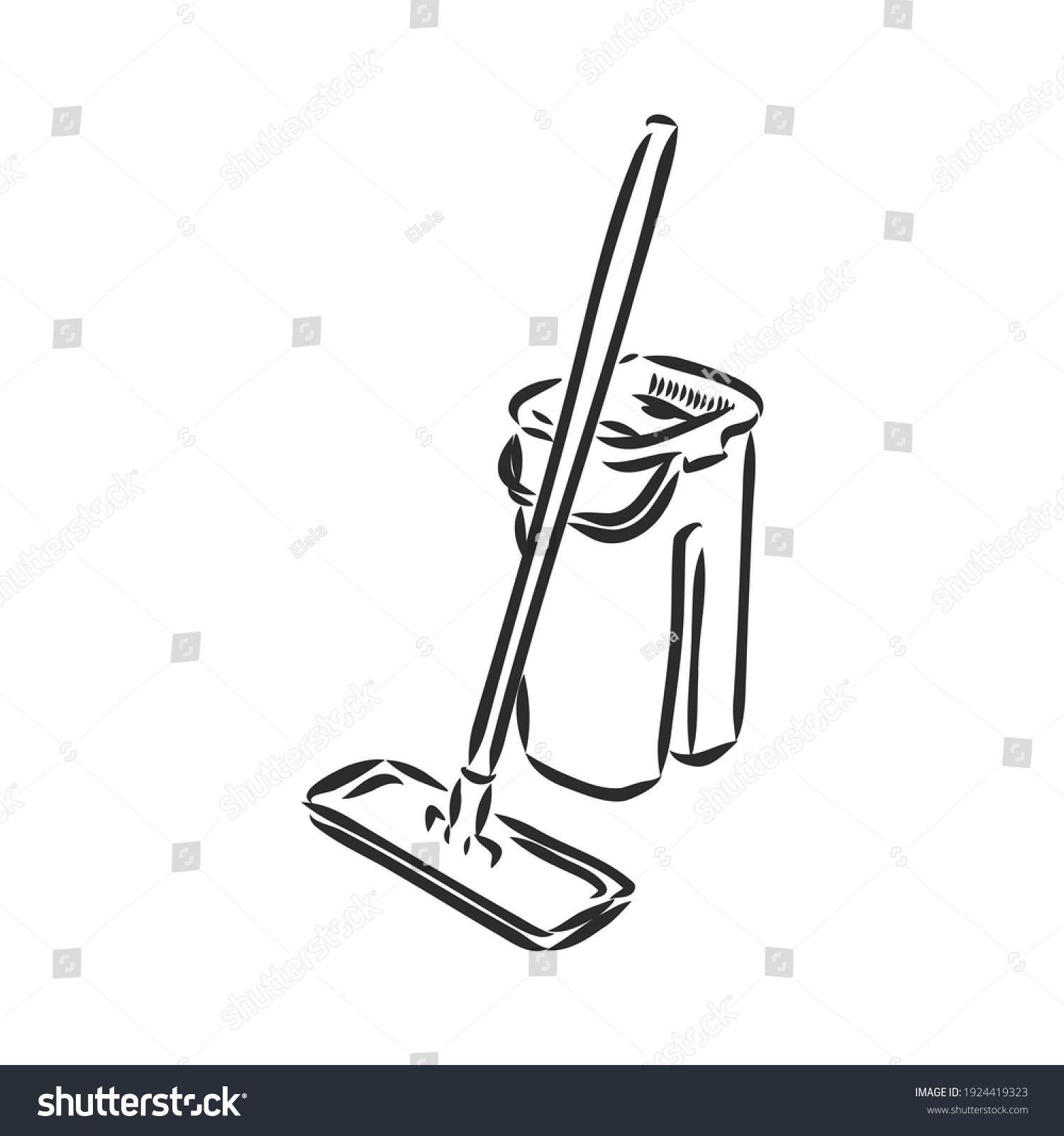 Vector Hand Drawn Bucket Mop Outline Stock Vector (Royalty Free ...