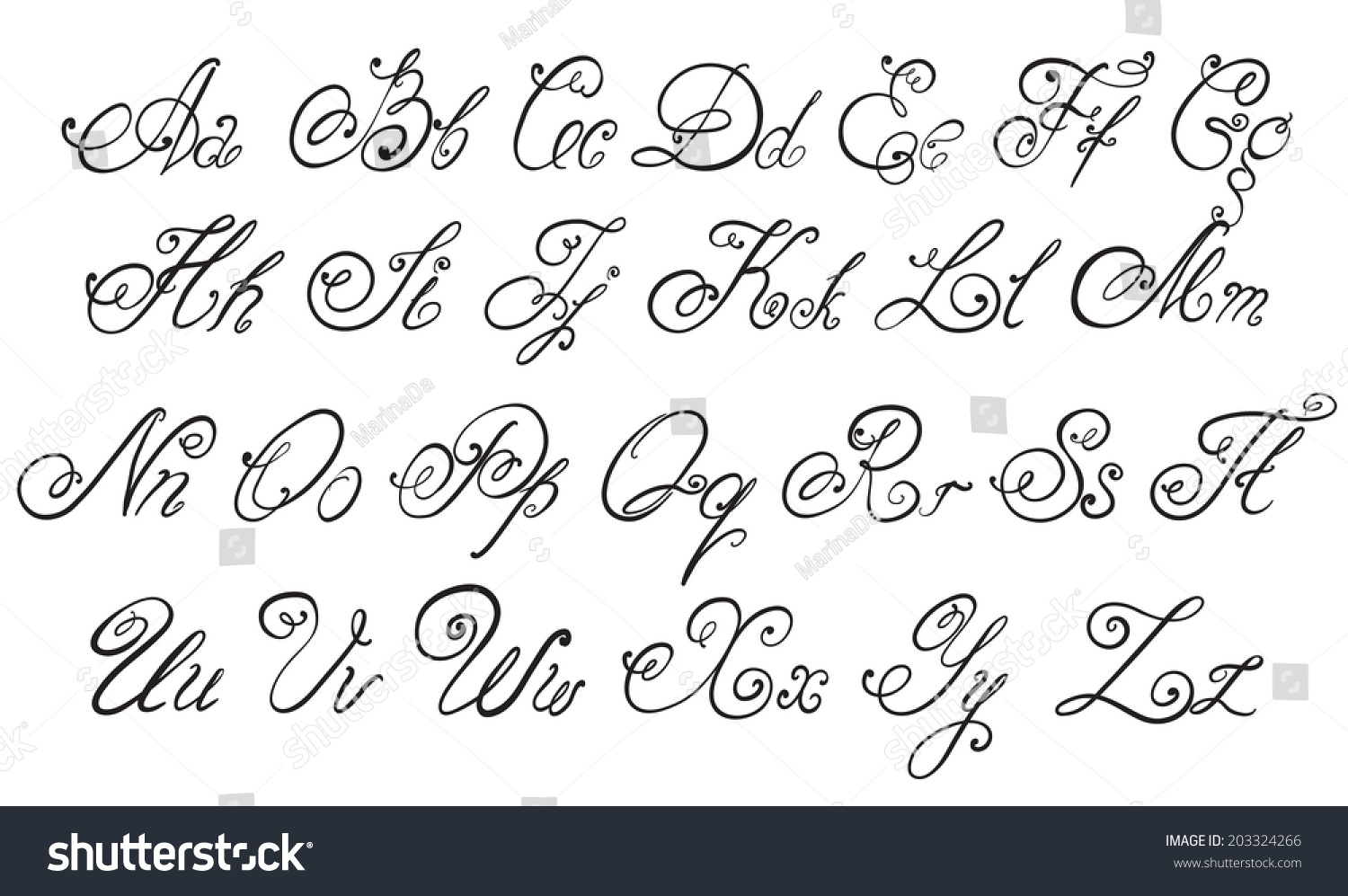 Vector Hand Drawn Calligraphic Alphabet Hand Stock Vector (Royalty Free ...