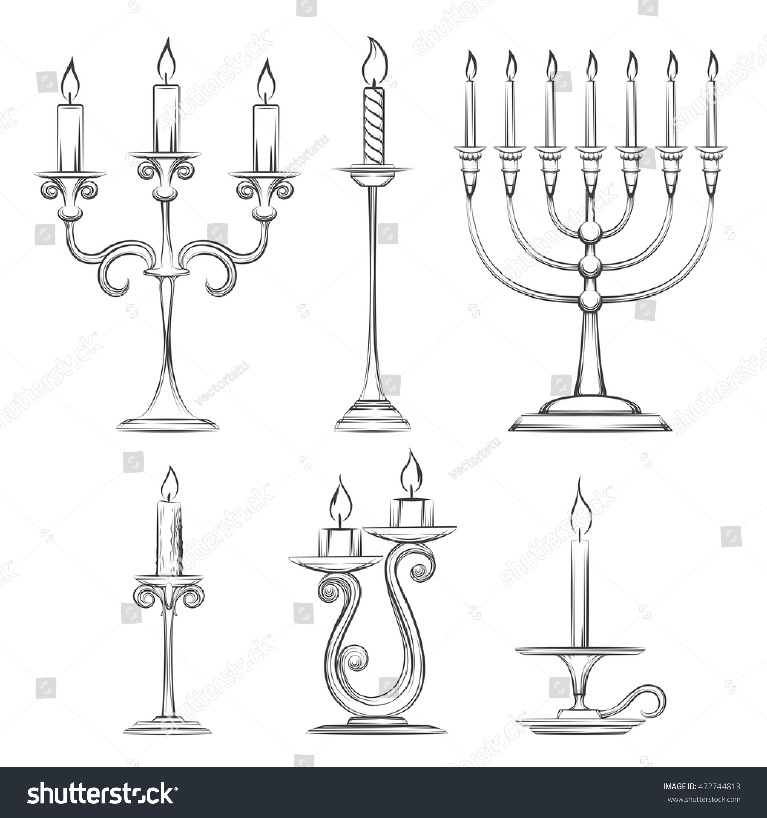 Vector Hand Drawn Candlesticks Vintage Candelabra Stock Vector ...