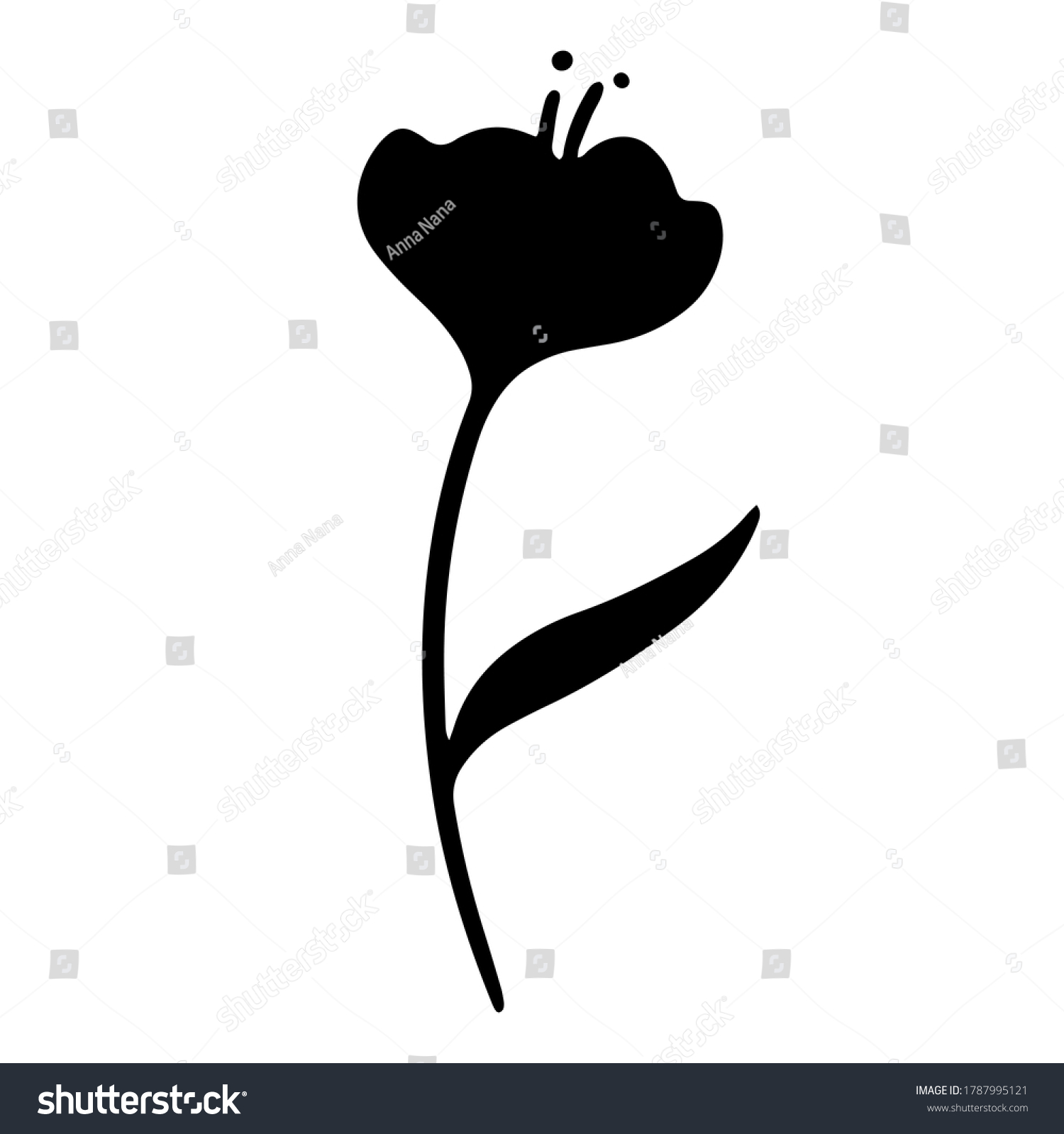 recommend clip art: vector hand-drawn cartoon flower silhouette. stock single decorative Doodle element isolated on a white background. flower tattoo. icon. poppy, rose, tulip