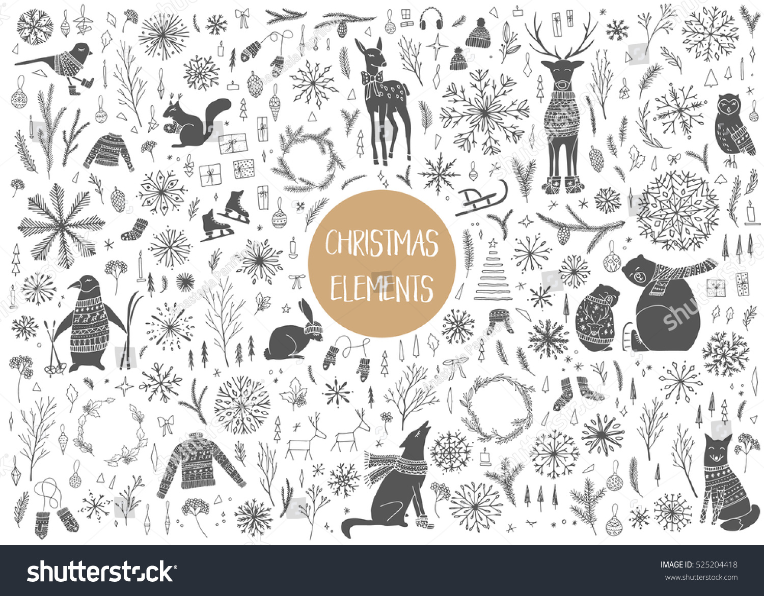 Vector hand drawn cute forest animals collection Stylish and elegant cartoon animals Cute and