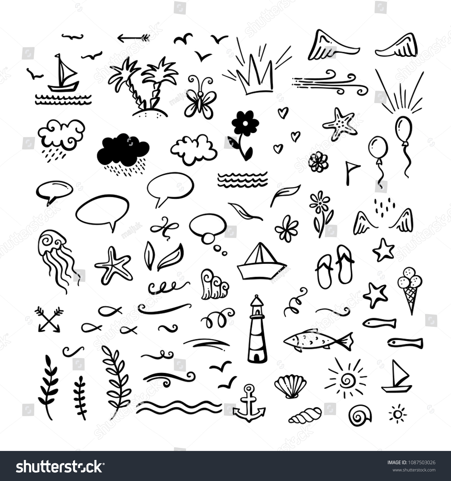 Vector Handdrawn Doodle Clipart On Sea Stock Vector Royalty Free