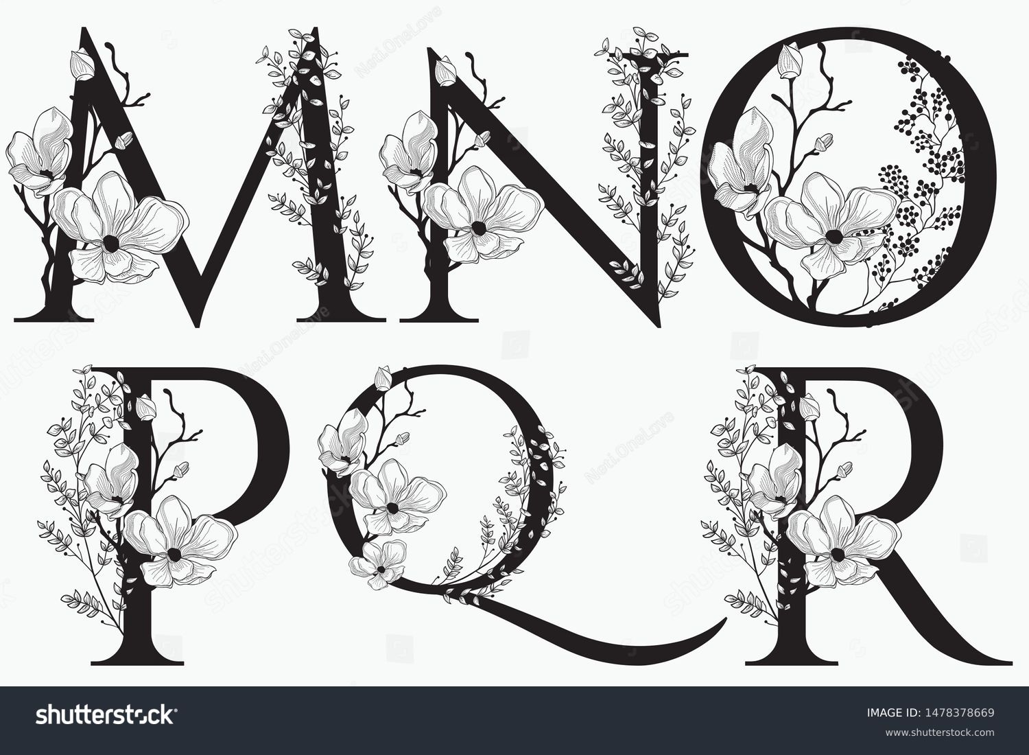 Vector Hand Drawn Floral Alphabet Monograms: Vetor Stock (livre De ...