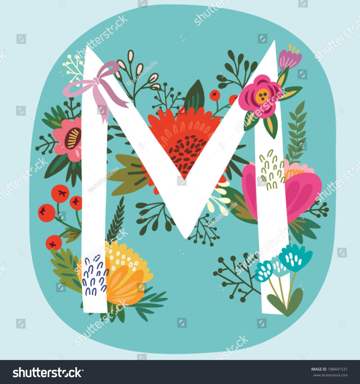 Vector Hand Drawn Floral Monogram With Vintage Amazing Flowers! Letters ...