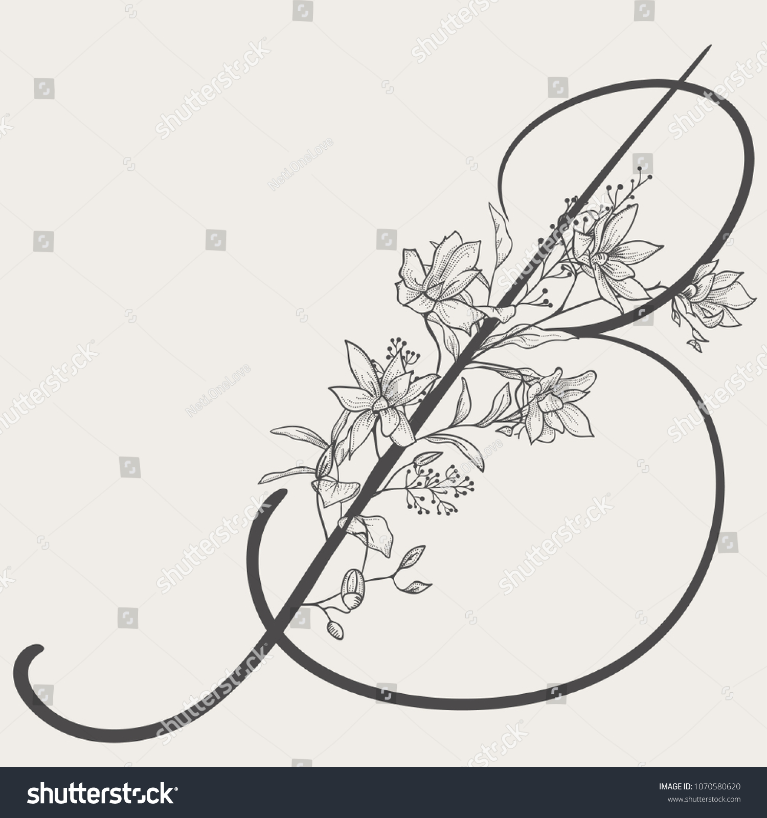 Vector Hand Drawn Flowered B Monogram Or Logo Uppercase Letter Vector Hand Drawn Flowered B Monogram Or Logo Uppercase Letter