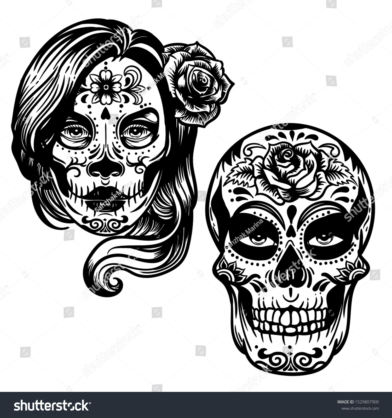 Vector Hand Drawn Illustration Day Dead Stock Vector Royalty Free 1529807900