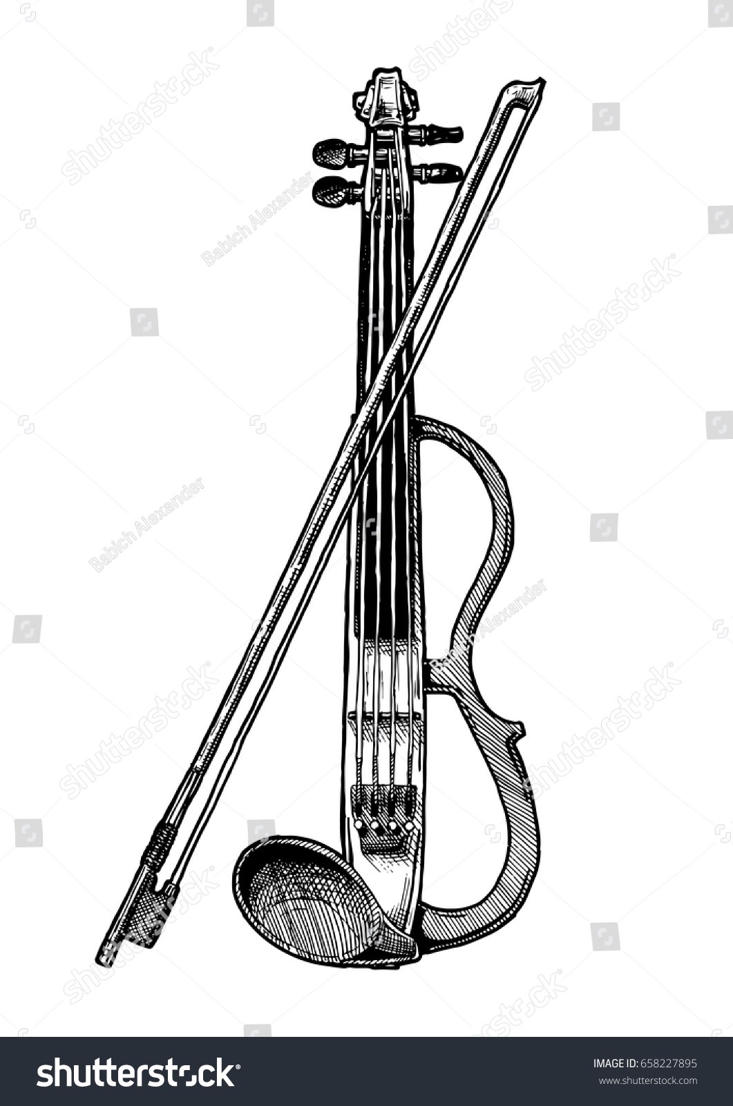 Vector Hand Drawn Illustration Electric Violin Stock Vector Royalty