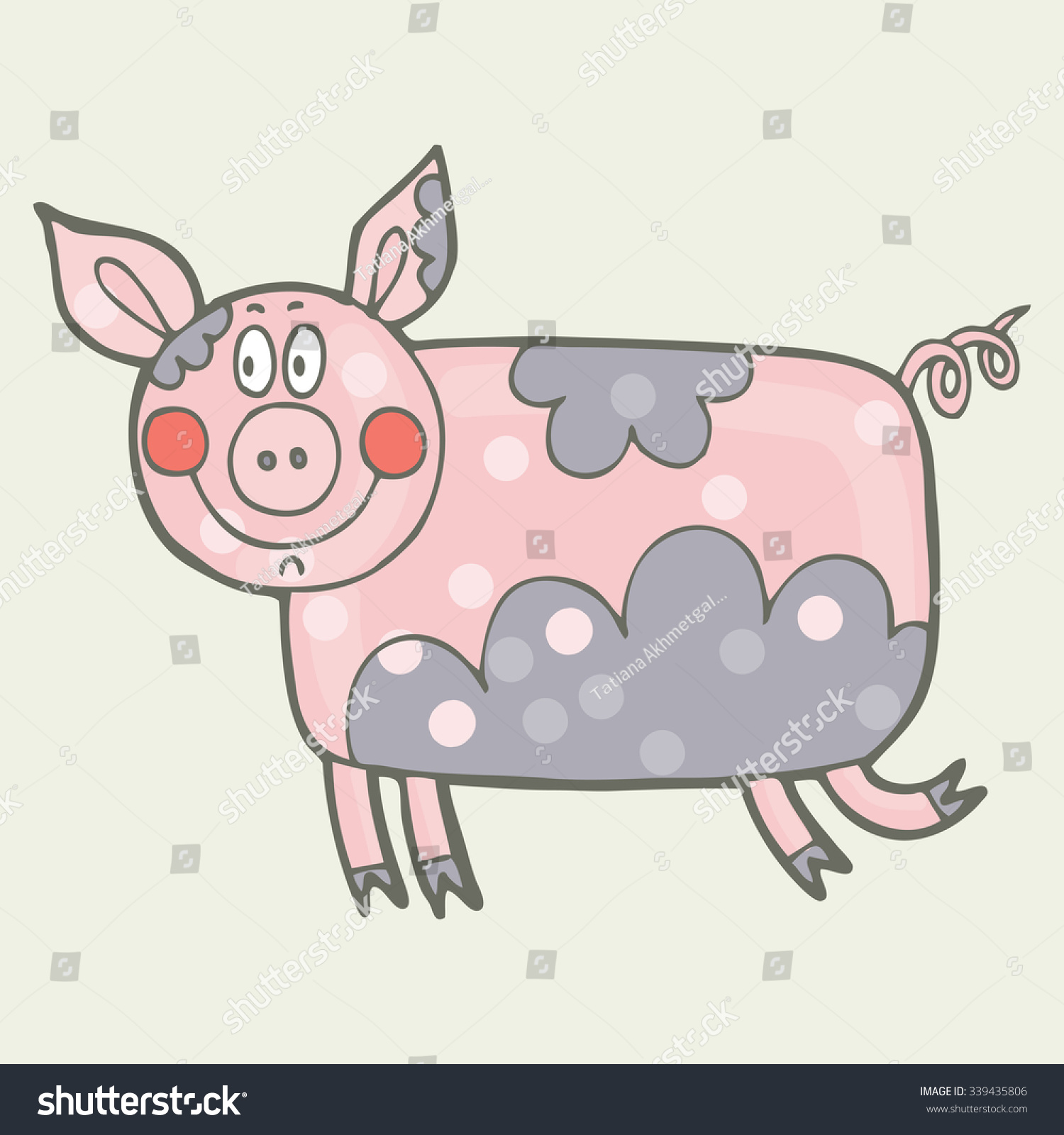 Vector Hand-Drawn Illustration With Pig In A Village. Farm Animal