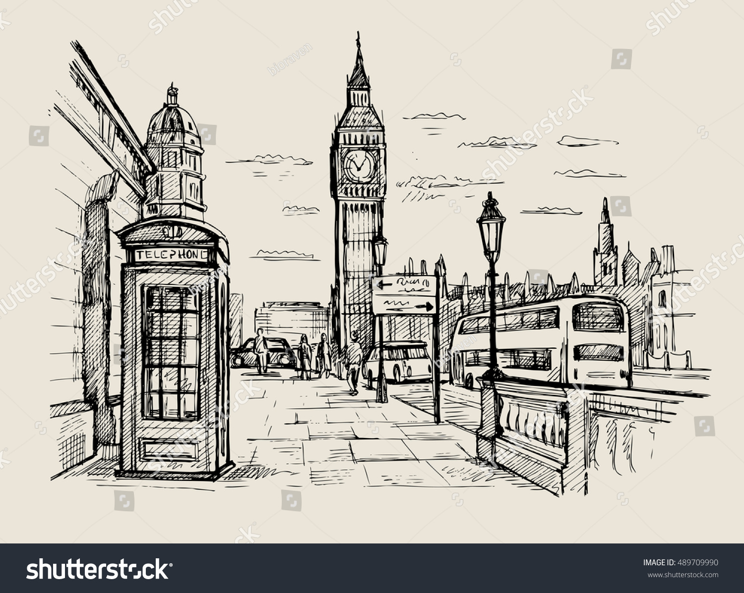 Vector Hand Drawn Landscape London City Stock Vector 489709990 ...