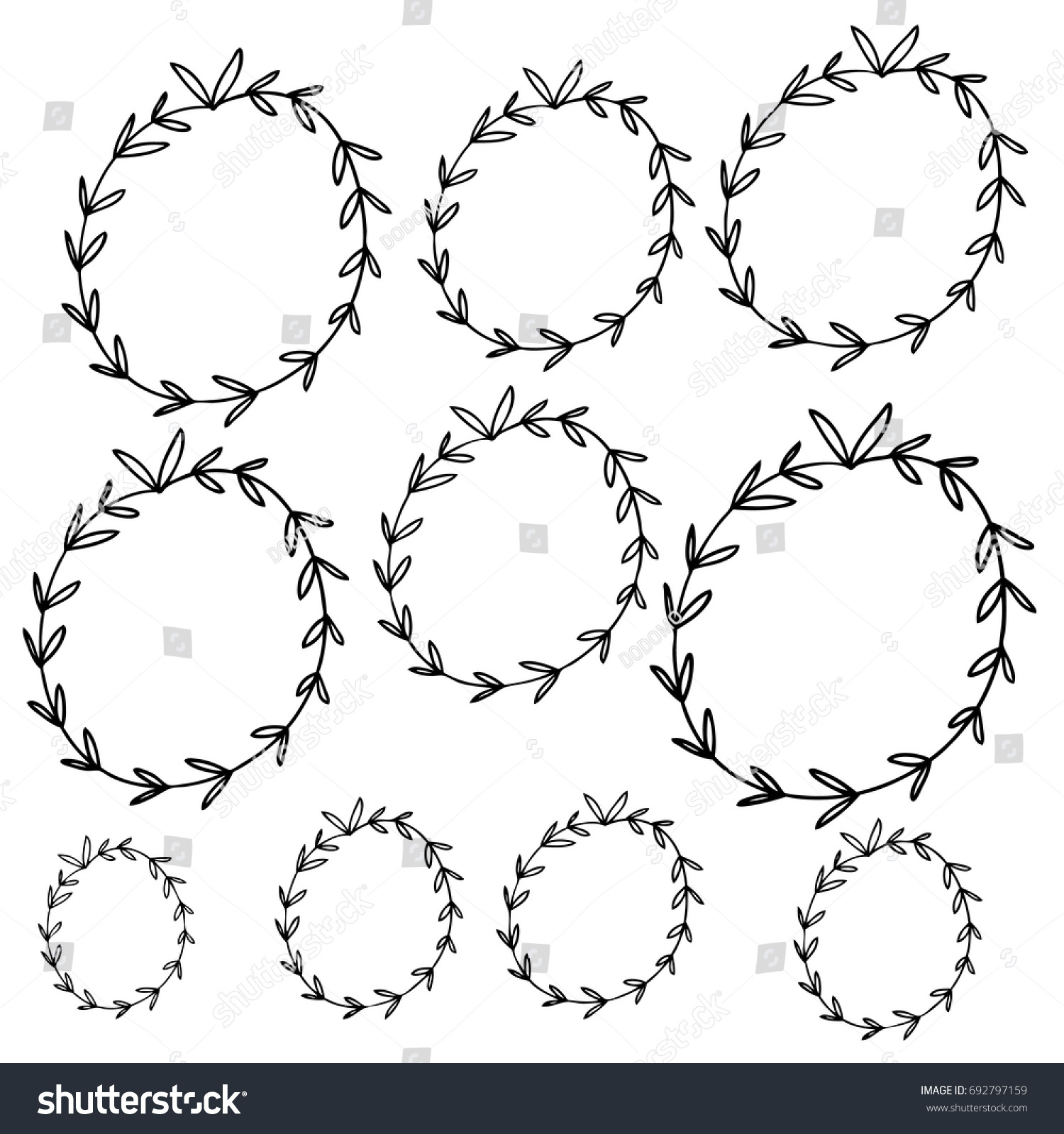 Vector Hand Drawn Circular Leaves Stock Vector (Royalty Free) 692797159 ...