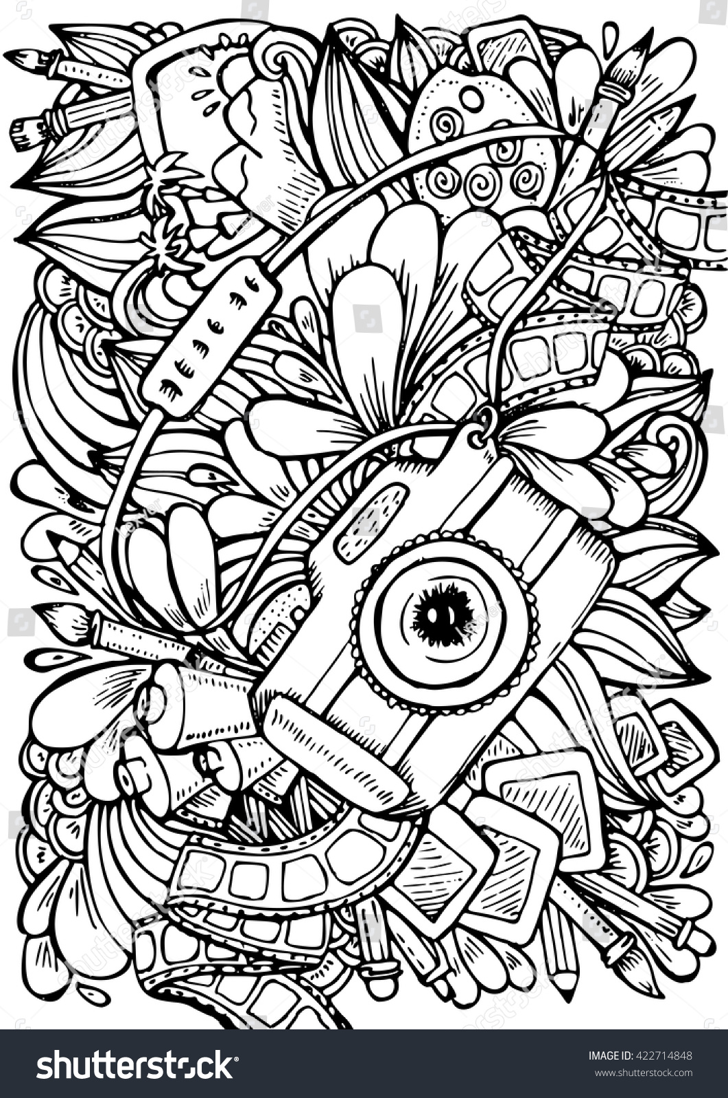 Uncategorized Camera Coloring Page vector hand drawn pattern anti stress stock 422714848 coloring book page for adult photo camera