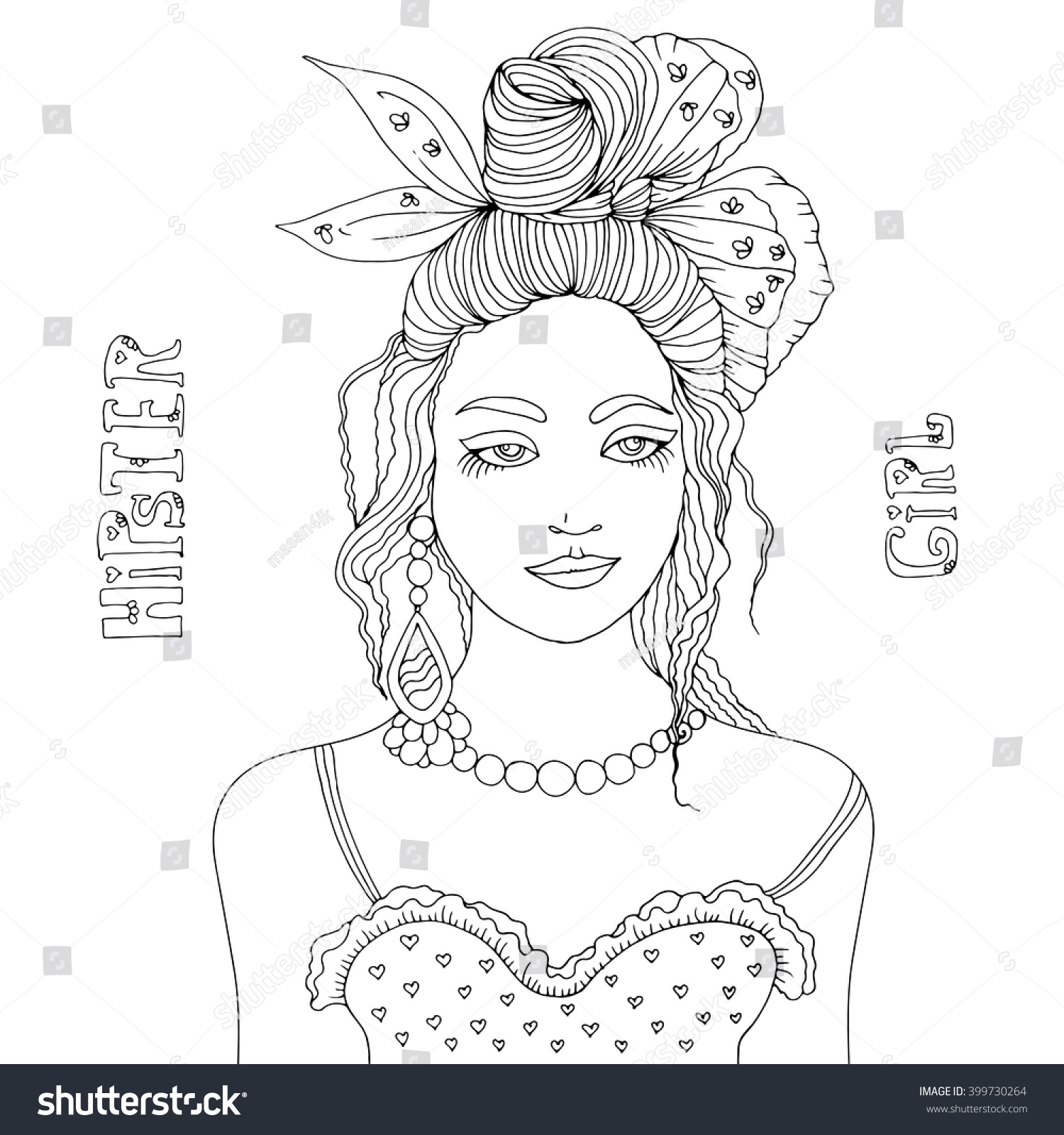 Vector Hand Drawn Portrait Of A Young Stylish Girl. Hipster Girl Her ...