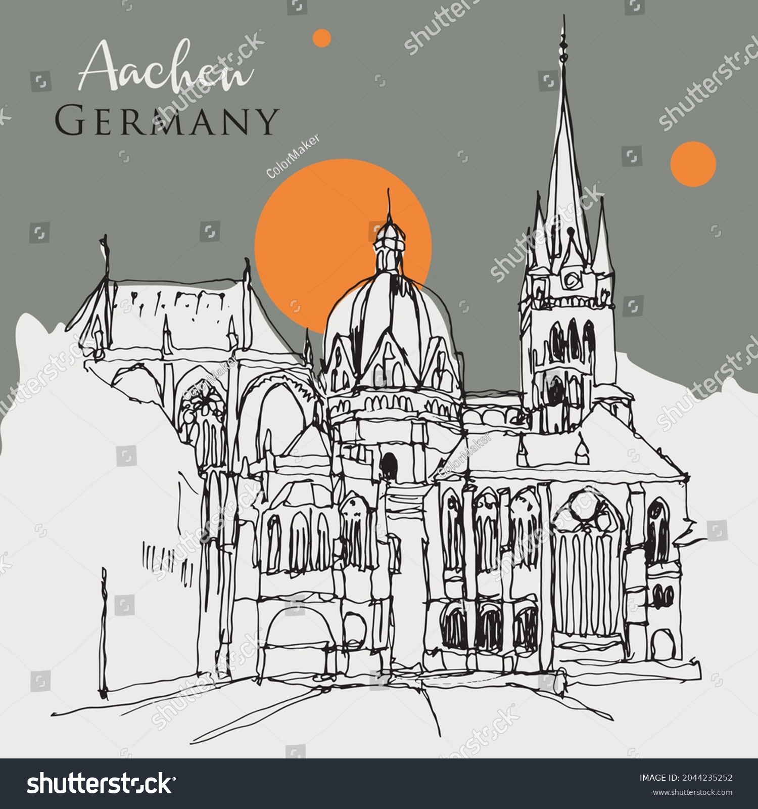SVG of Vector hand drawn sketch illustration of the Imperial Cathedral in Aachen, Germany svg