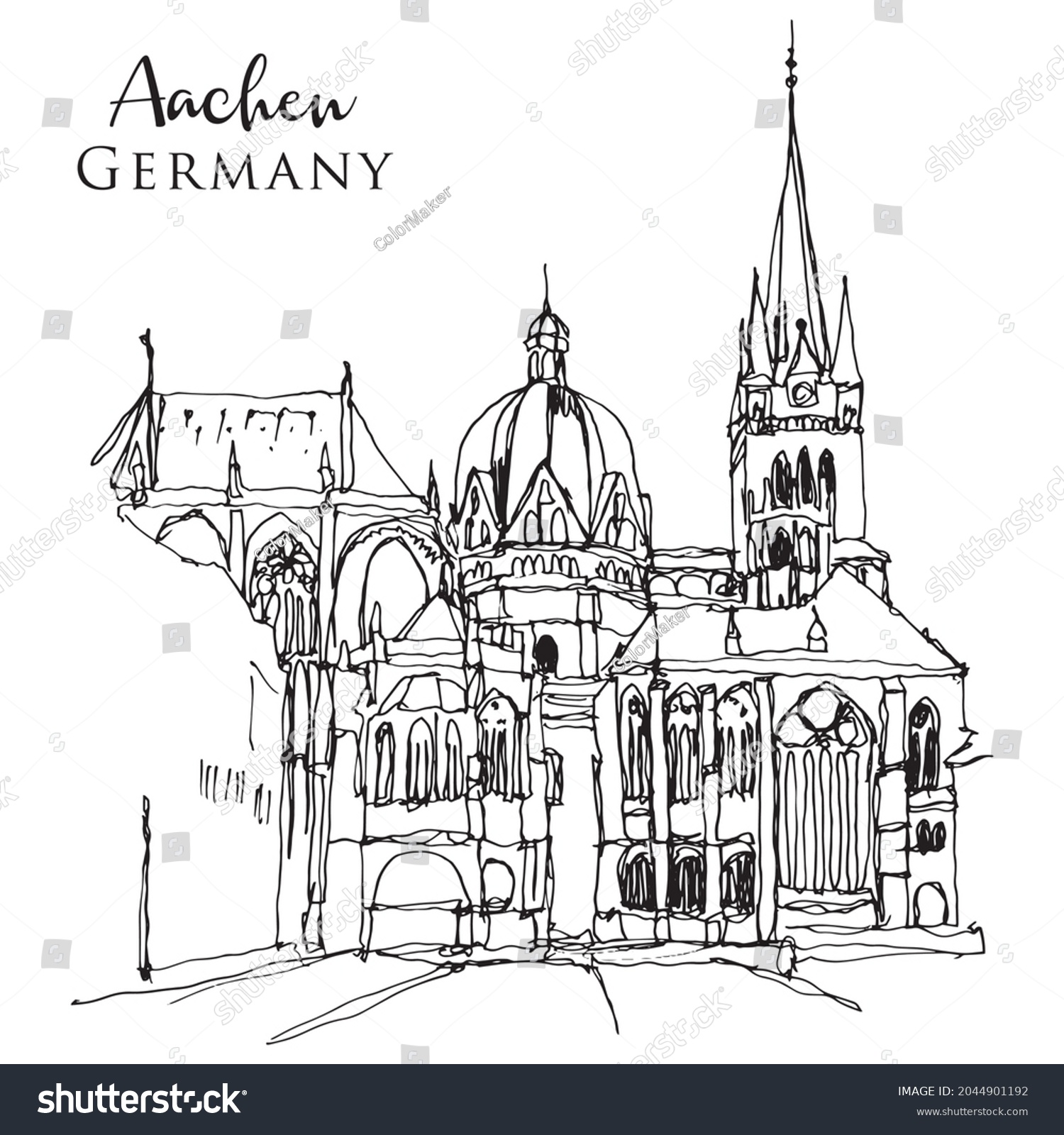SVG of Vector hand drawn sketch illustration of the Imperial Cathedral in Aachen, Germany svg