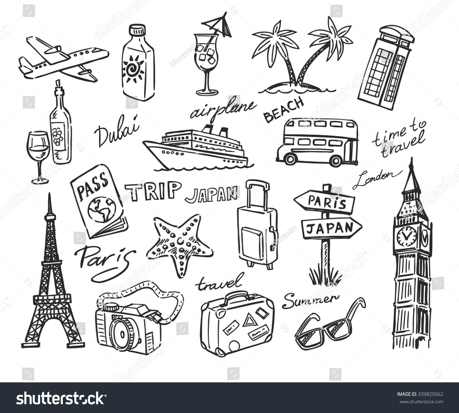 Vector Hand Drawn Travel Sketch Doodle Stock Vector 339829562