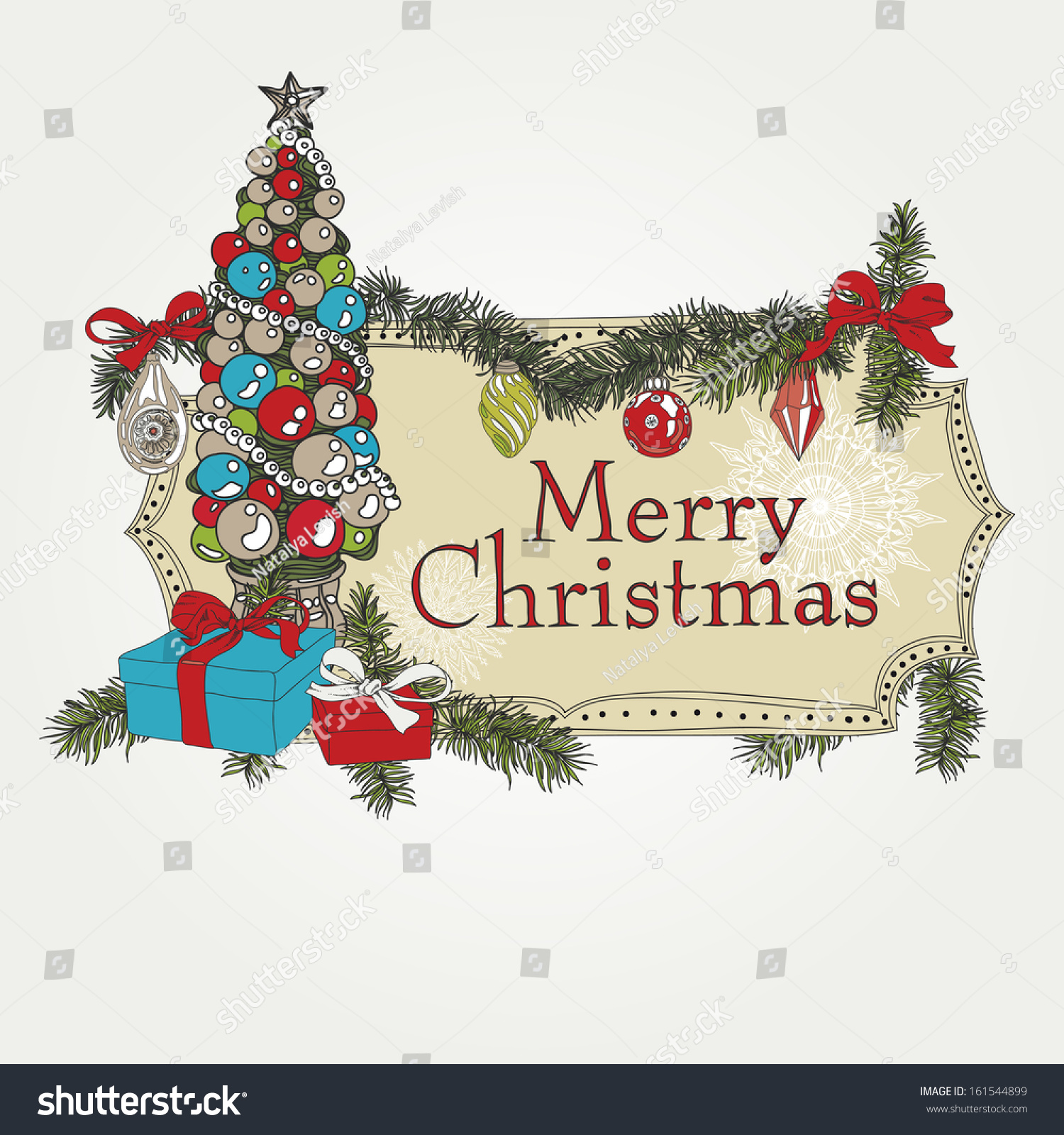 Download Vector Hand Drawn Vintage Christmas Illustration Stock Vector Royalty Free 161544899 PSD Mockup Templates