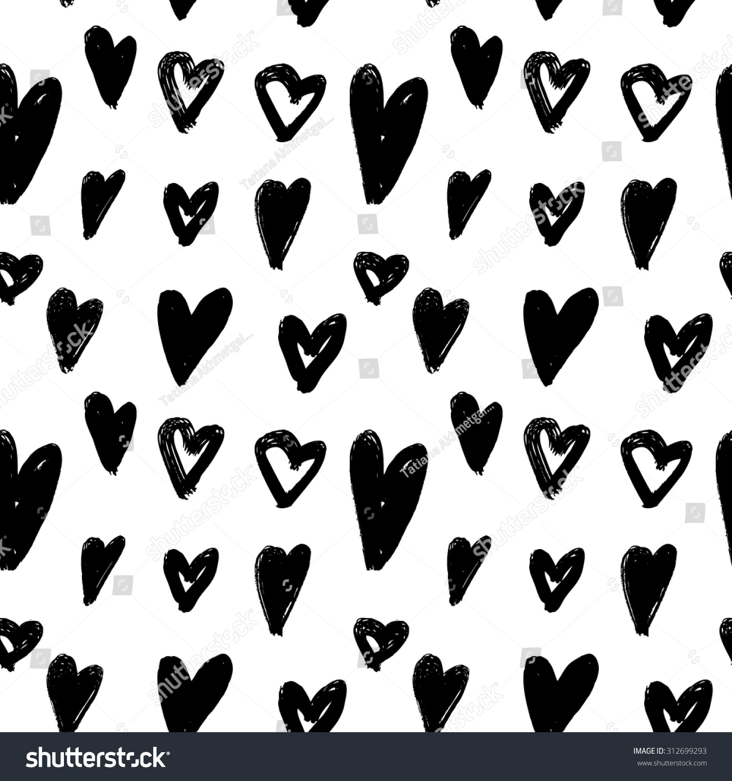 Vector Handpainted Seamless Pattern Ink Hearts Stock Vector 312699293 ...