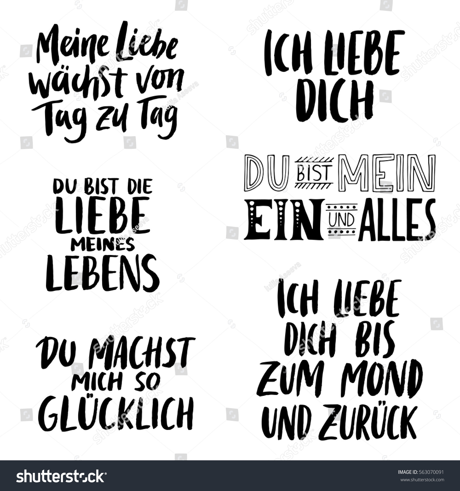 Vector handlettering set in german You are the love of my life I love you