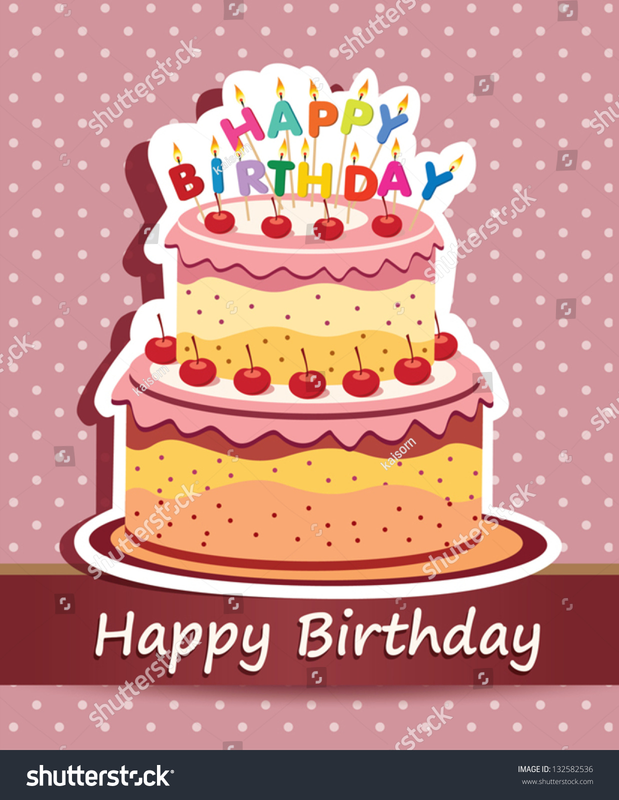 Vector Happy Birthday Card. Birthday Cake. Vector Illustration.Colorf ...