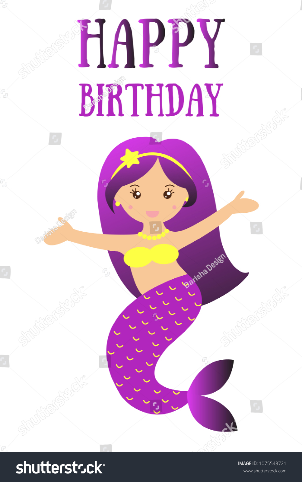 Vector Happy Birthday Card Mermaid Isolated Stock Vector (Royalty Free ...