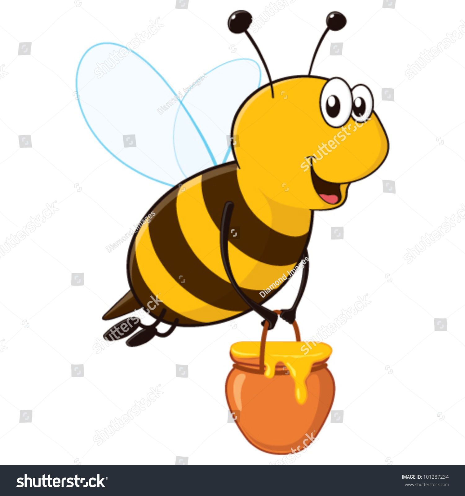 Vector Happy Cartoon Bee Flying Around Stock Vector 101287234 ...