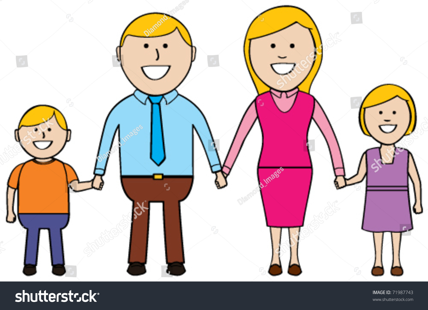 Vector Happy Family Standing Together Holding Hands And Smiling ...