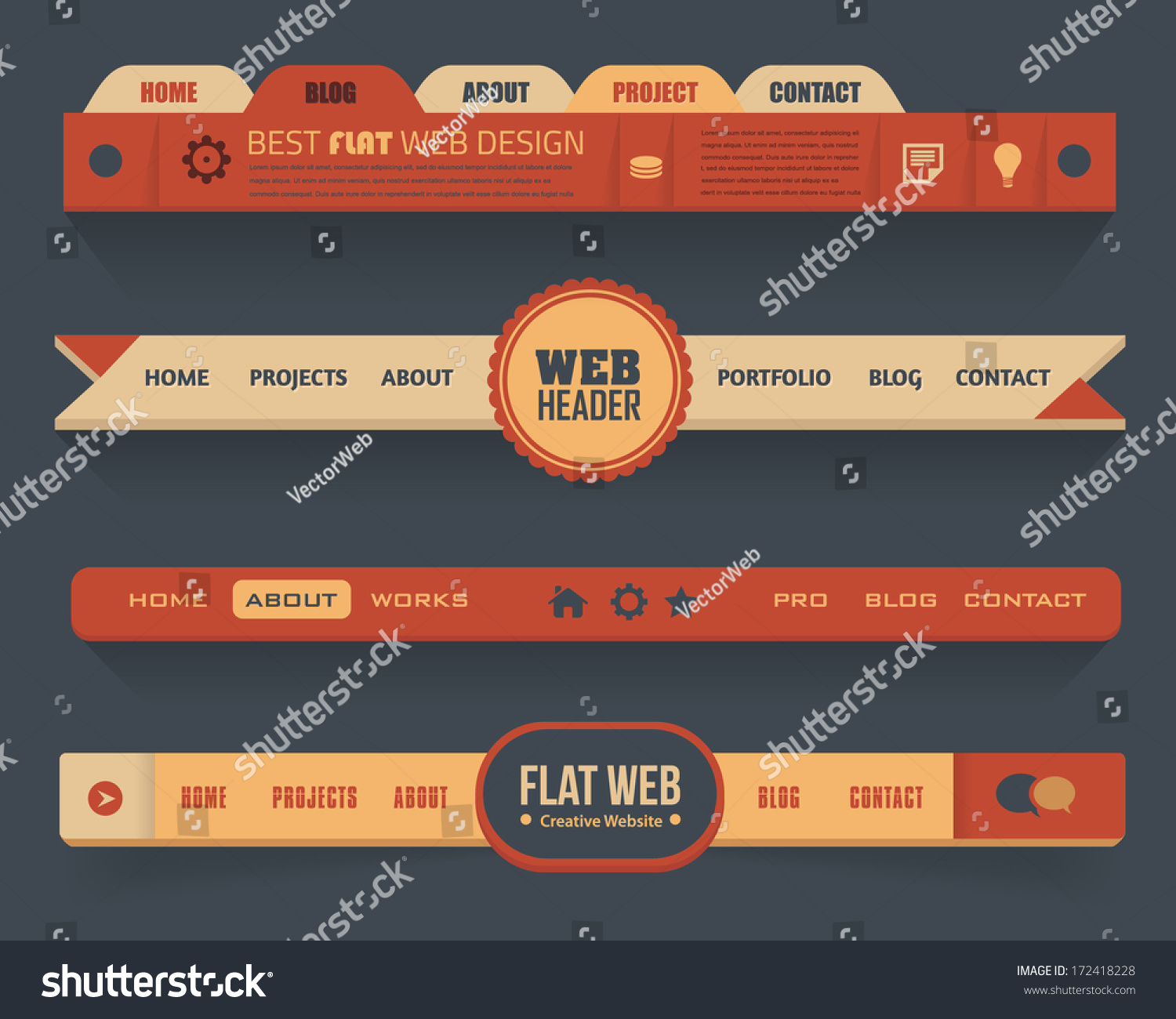 Vector Header Horizontal  Menu Design Stock Vector 172418228