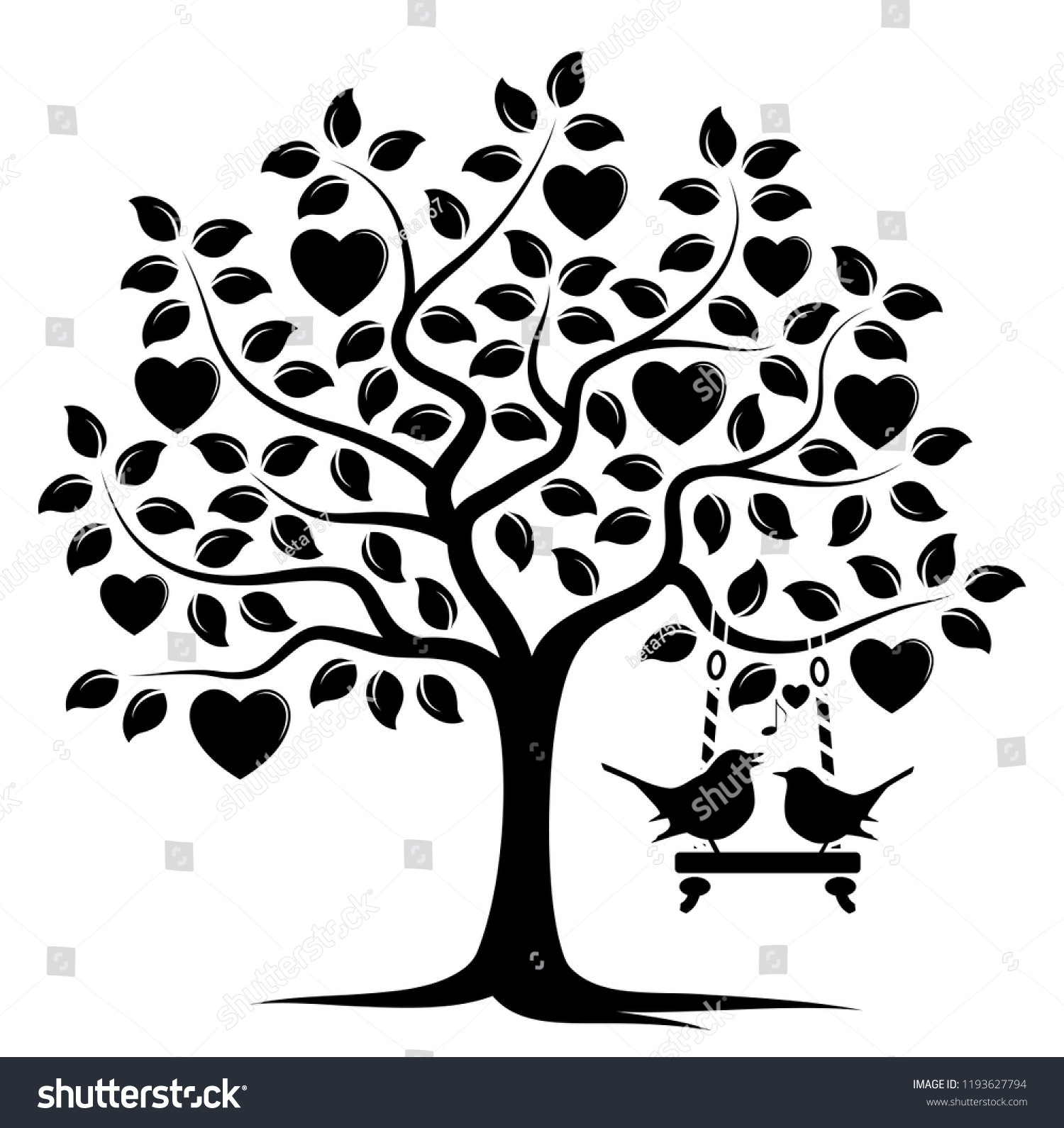 Vector Heart Tree Swing Couple Birds vector de stock (libre de
