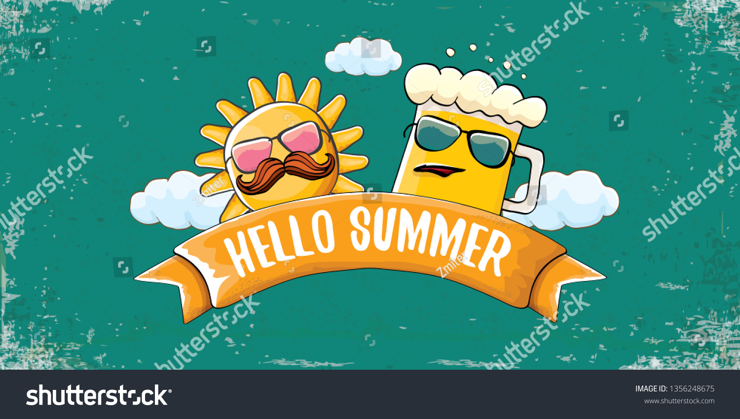 Vector Hello Summer Horizontal Banner Cartoon Stock Vector Royalty Free