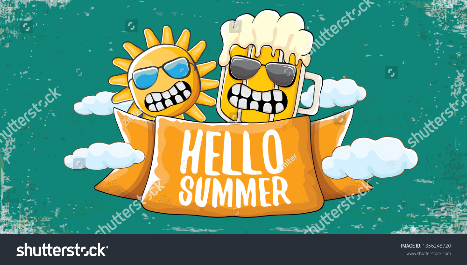 Vector Hello Summer Horizontal Banner Cartoon Stock Vector Royalty Free