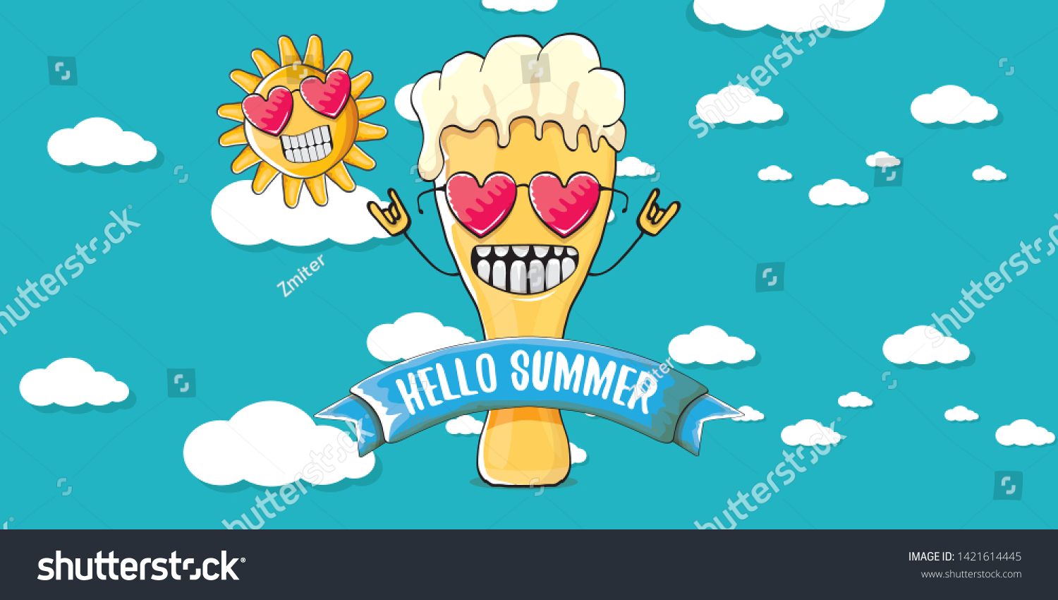 Vector Hello Summer Horizontal Banner Cartoon Stock Vector Royalty Free