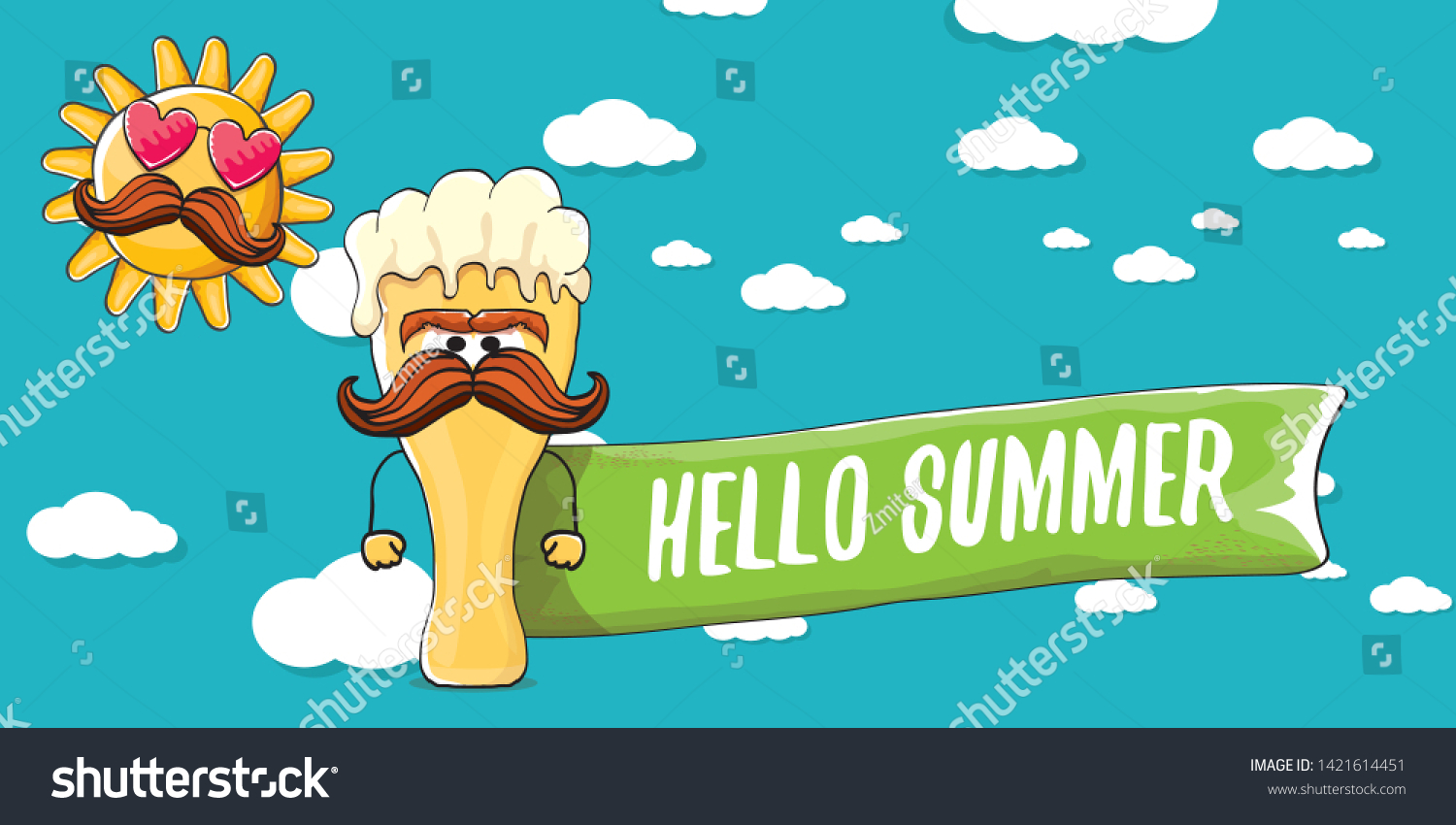 Vector Hello Summer Horizontal Banner Cartoon Stock Vector Royalty Free