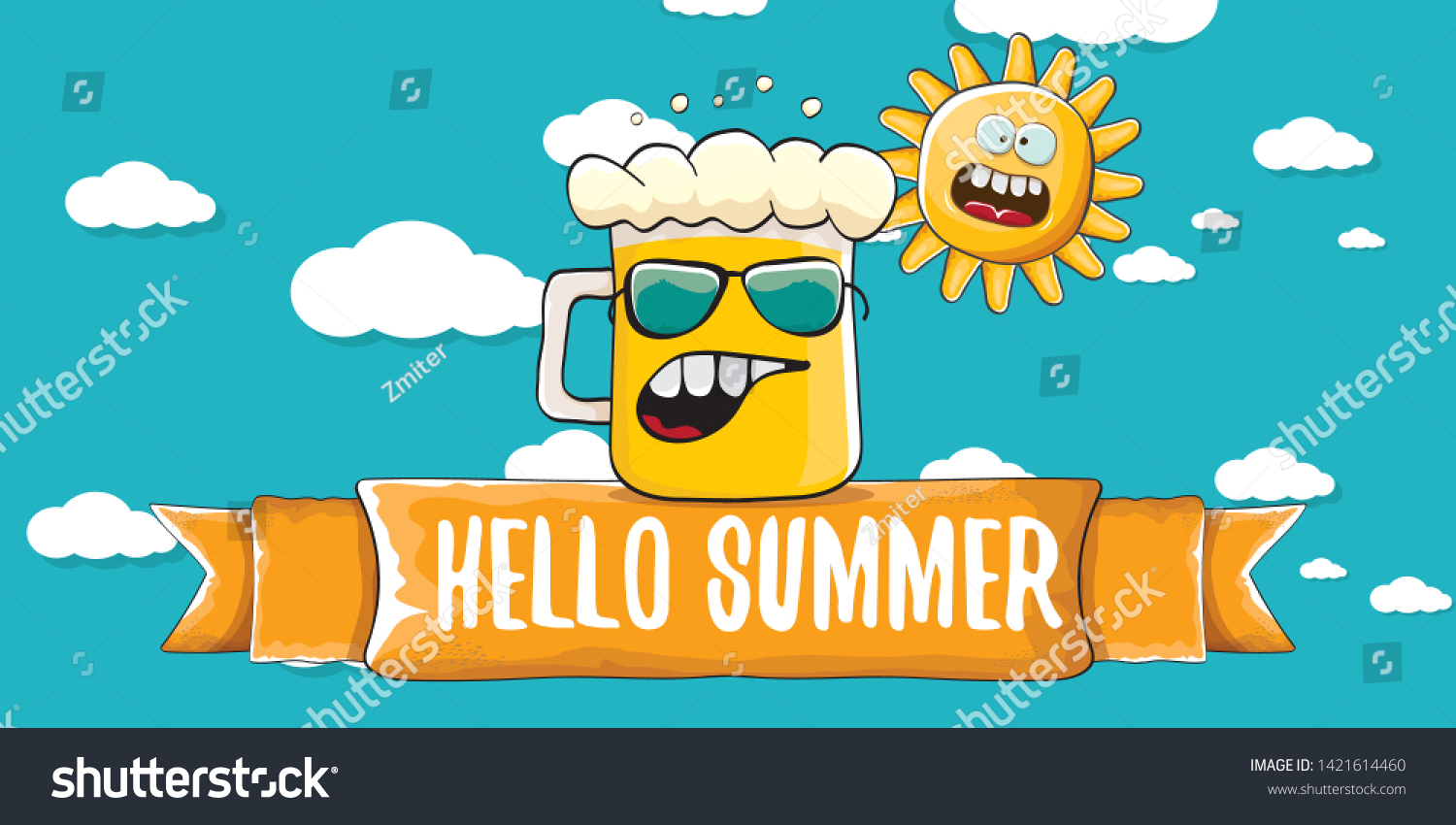 Vector Hello Summer Horizontal Banner Cartoon Stock Vector Royalty Free