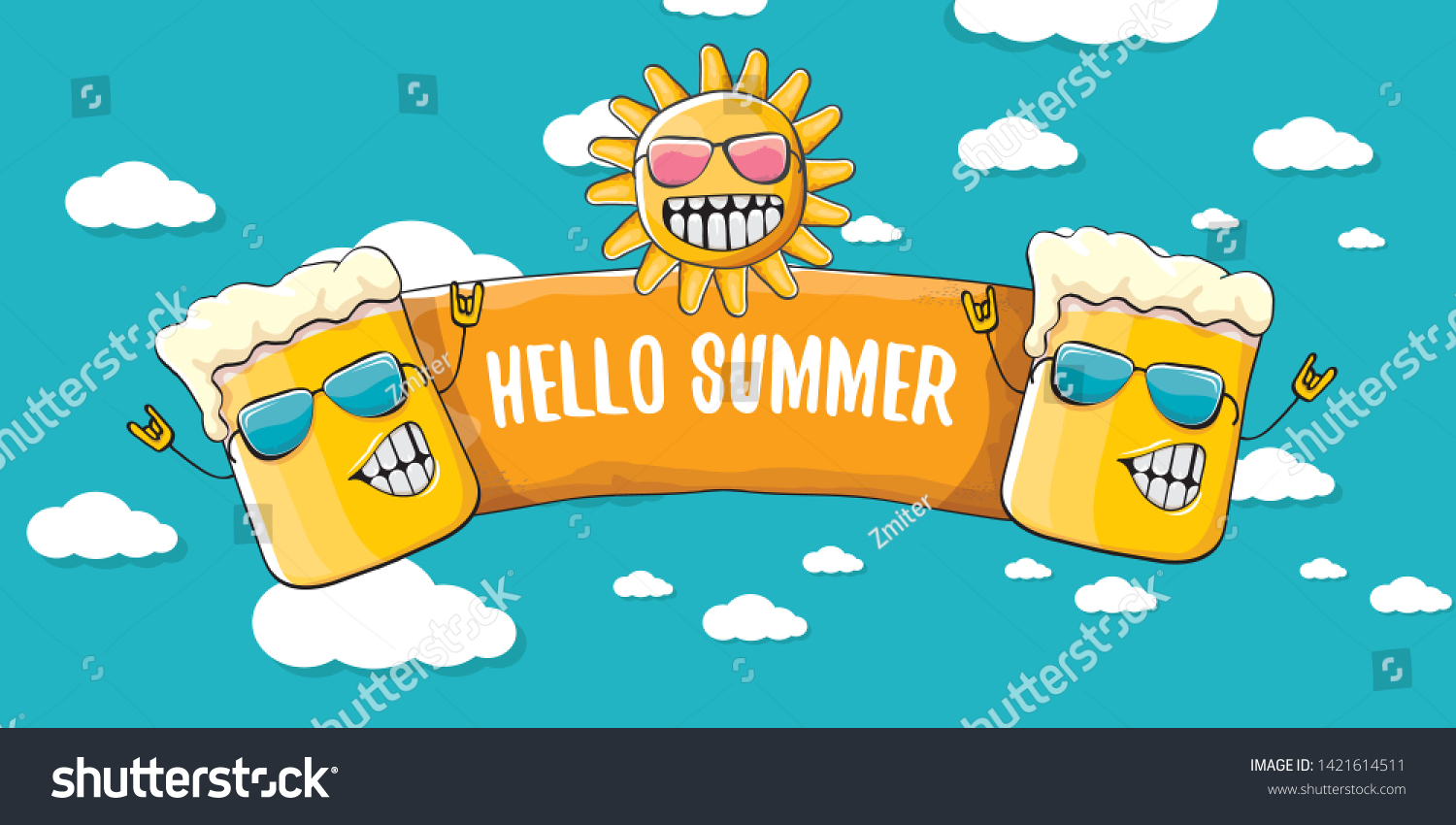 Vector Hello Summer Horizontal Banner Cartoon Stock Vector Royalty Free