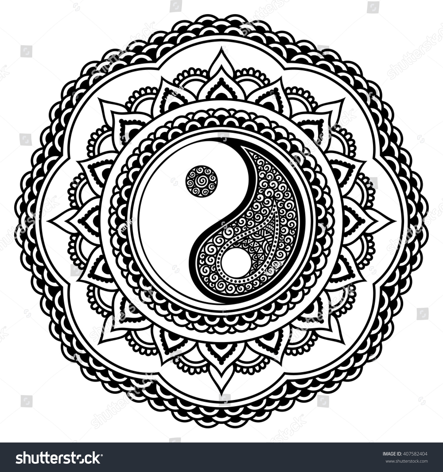 Download Vector Henna Tatoo Mandala Yinyang Decorative Stock Vector ...