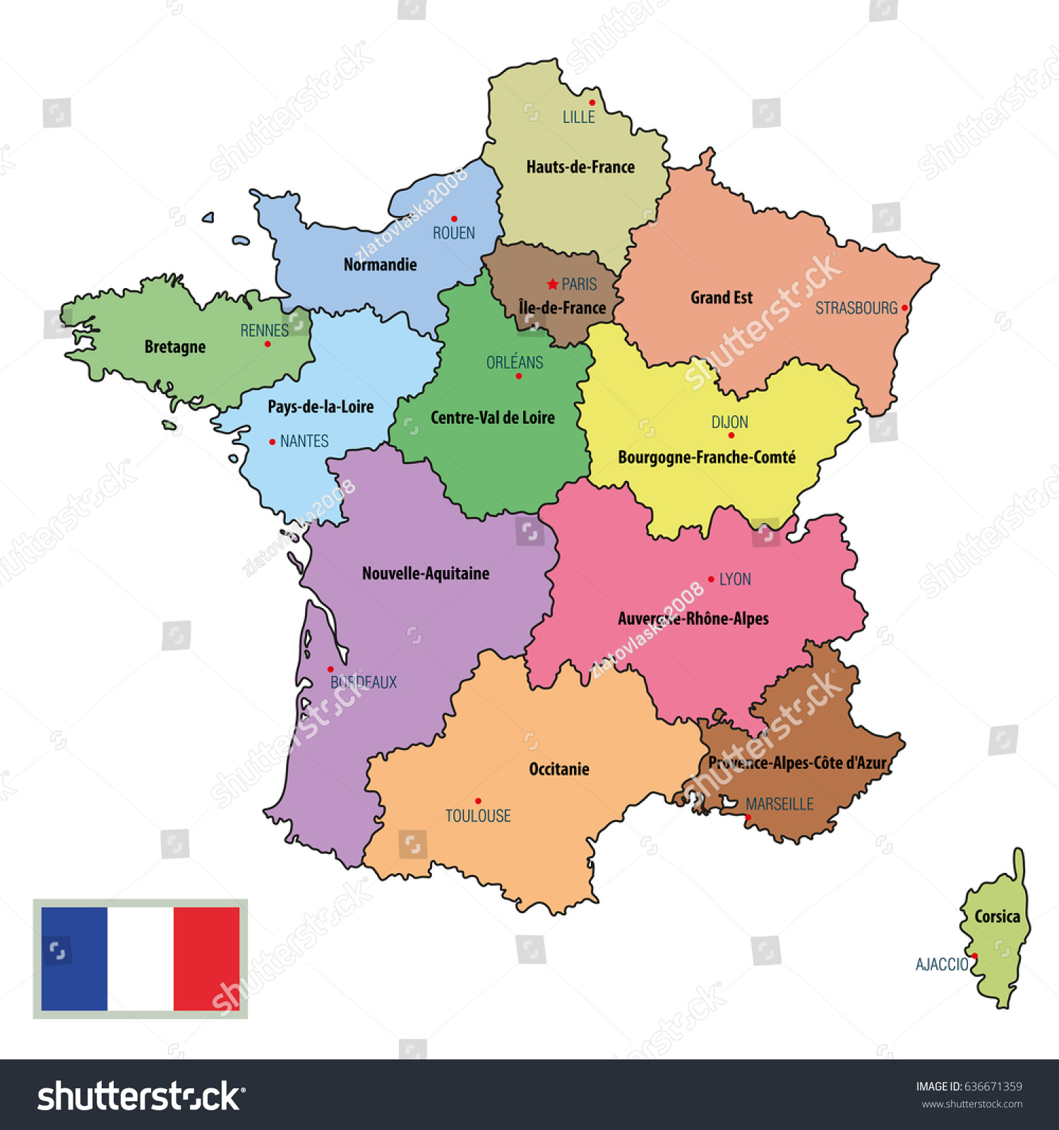 World Political Map France Vector Highly Detailed Political Map France: Vector De Stock (Libre De  Regalías) 636671359 | Shutterstock