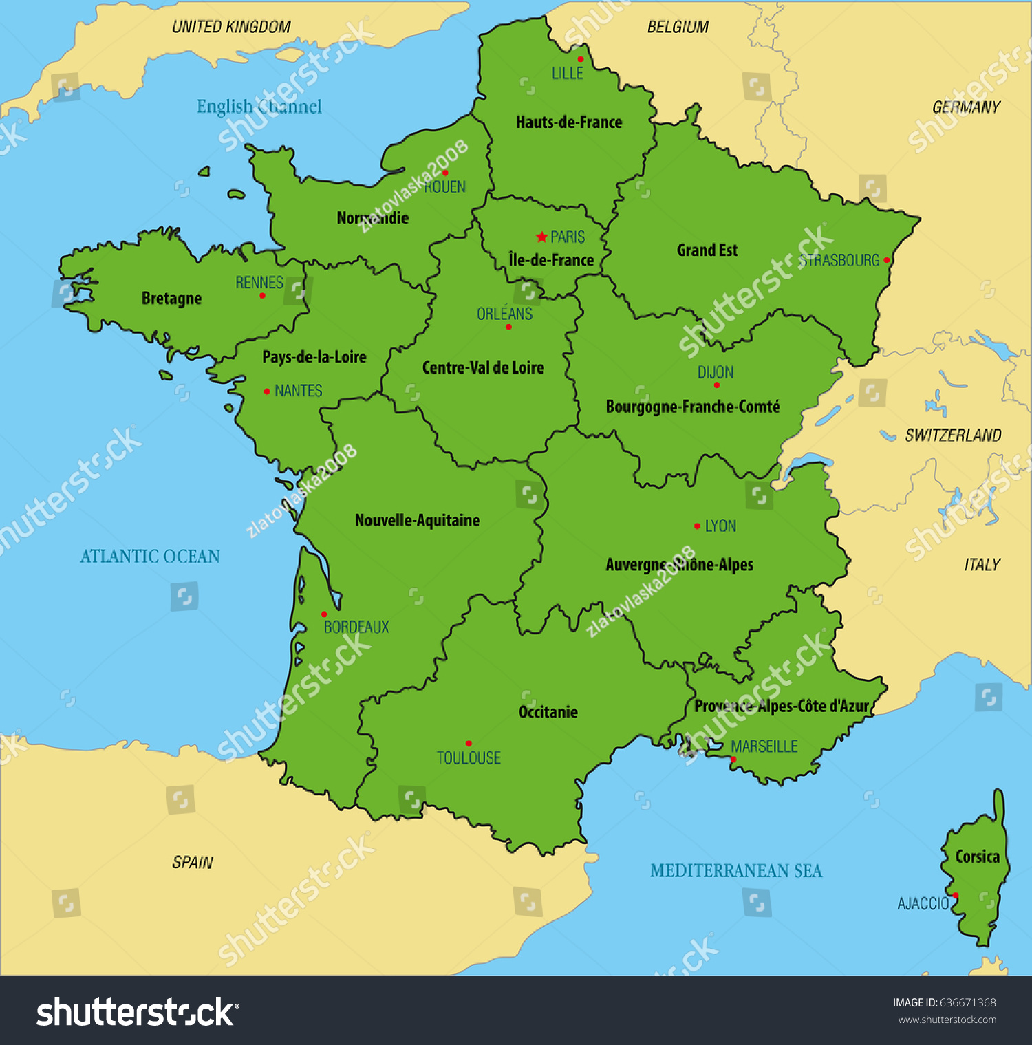 Political Map Of France In English Vector Highly Detailed Political Map France: Vector De Stock (Libre De  Regalías) 636671368 | Shutterstock