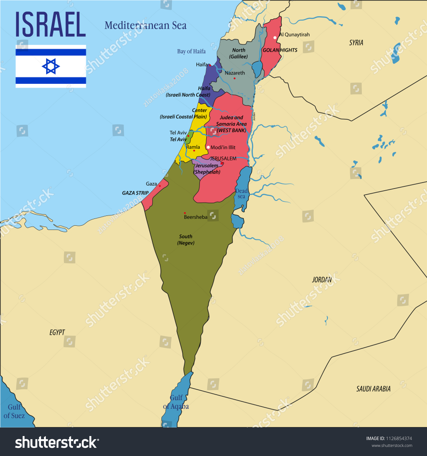 Vector Highly Detailed Political Map Israel Stock Vector Royalty