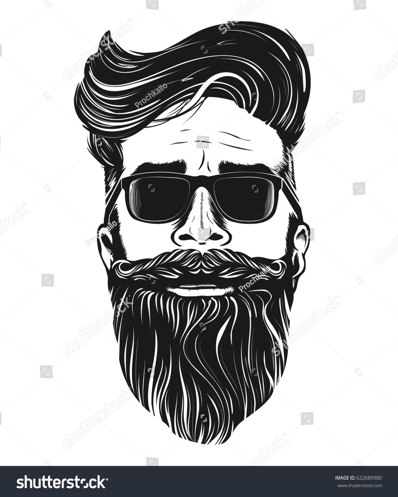 Vector Hipster Man Bearded Face Sunglasses Stock Vector 