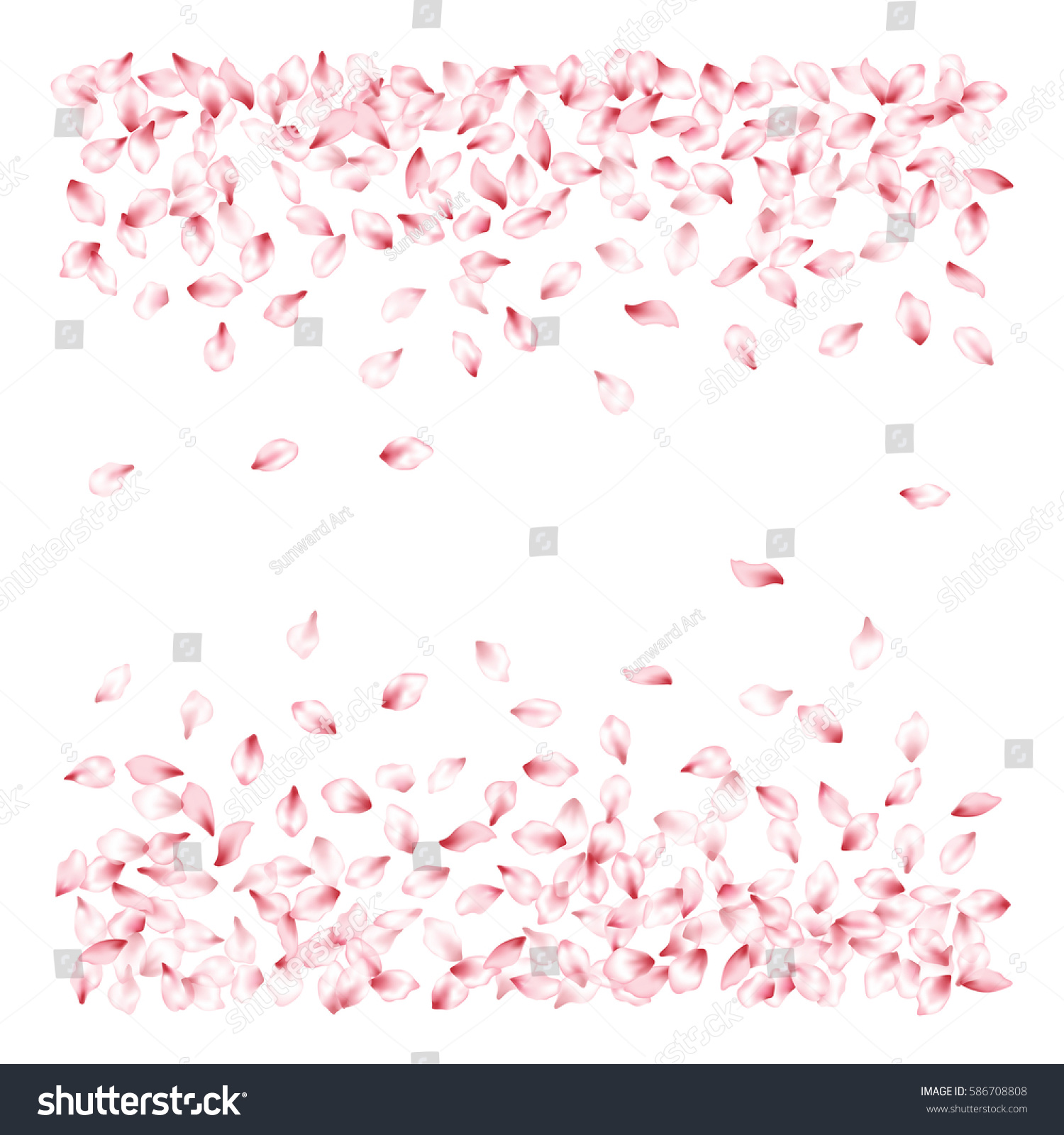 Vector Horizontal Frame Pink Flower Petal Stock Vector 586708808