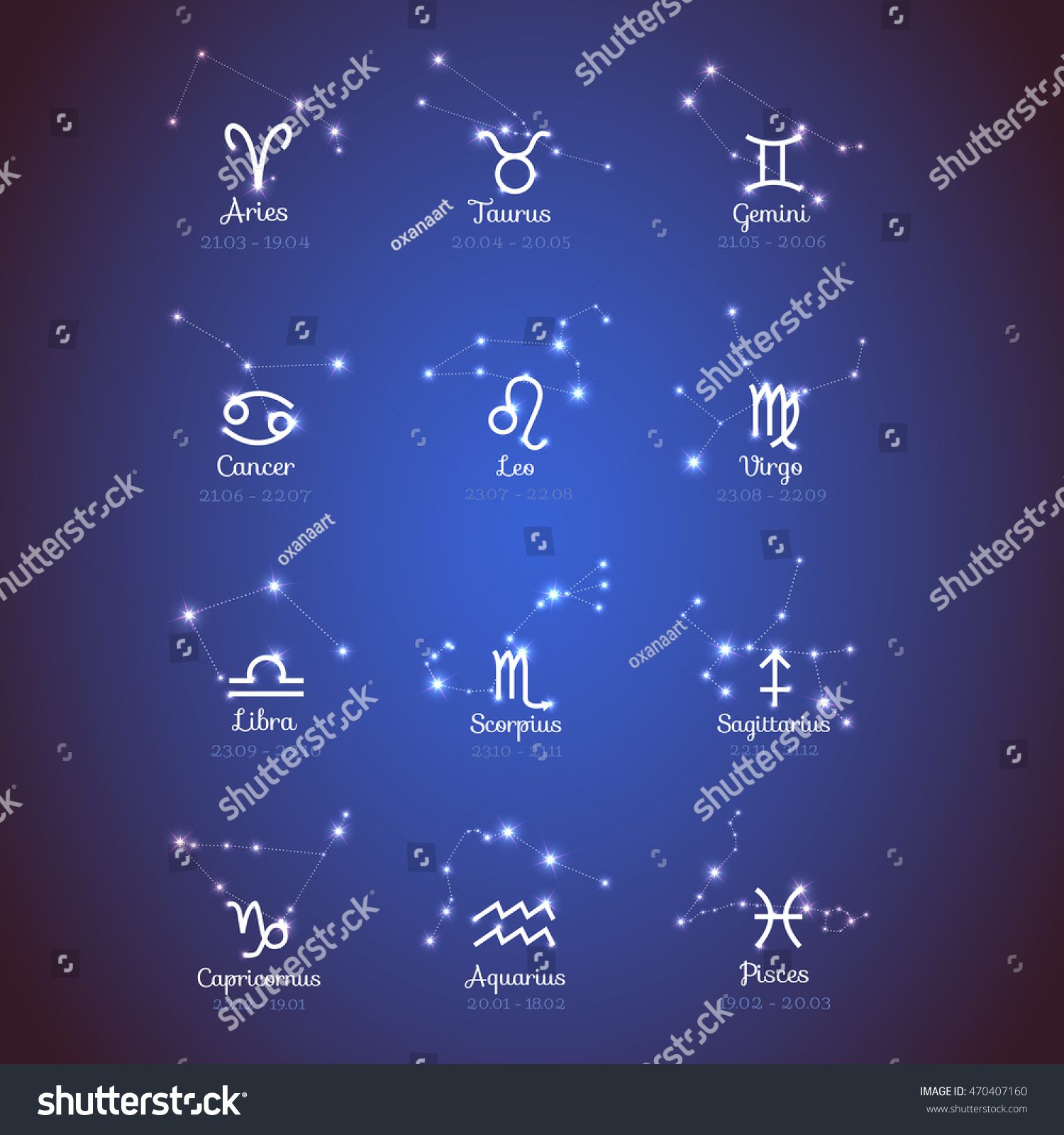 Vector Horoscope Set Zodiac Sights Sparkling Stock Vector (royalty Free 