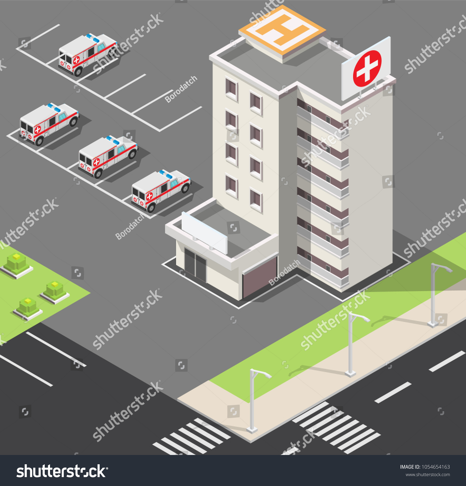 Vector Hospital Facades Landscape Low Poly Stock Vector (Royalty Free ...